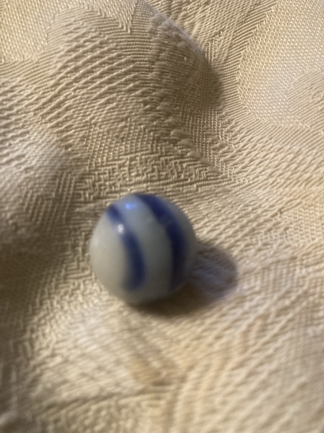 Blue on White Striped Opaque by Akro Agate Company, identification view