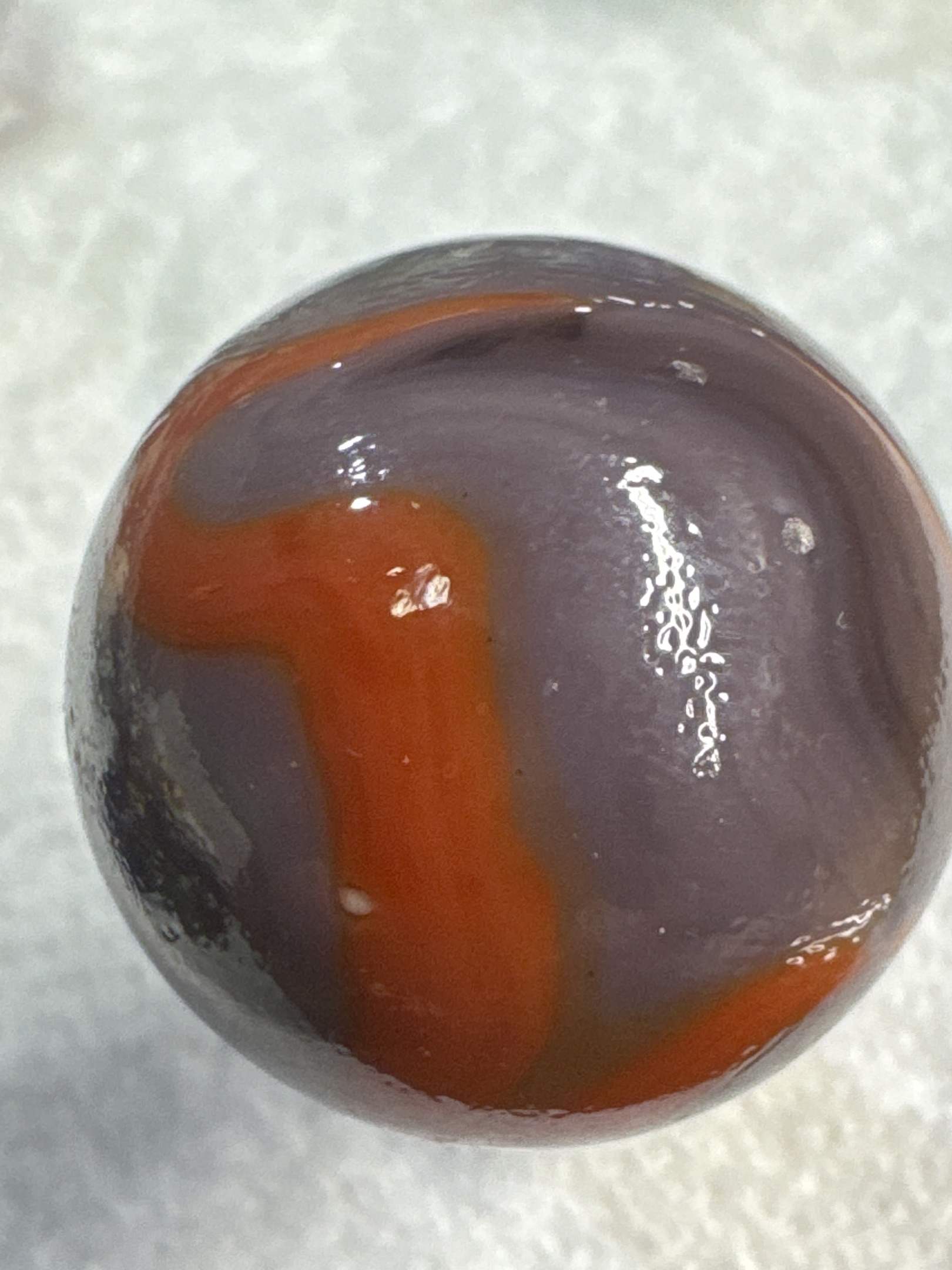 Special - Purple and Orange Egg Yolk Special by Akro Agate, identification view