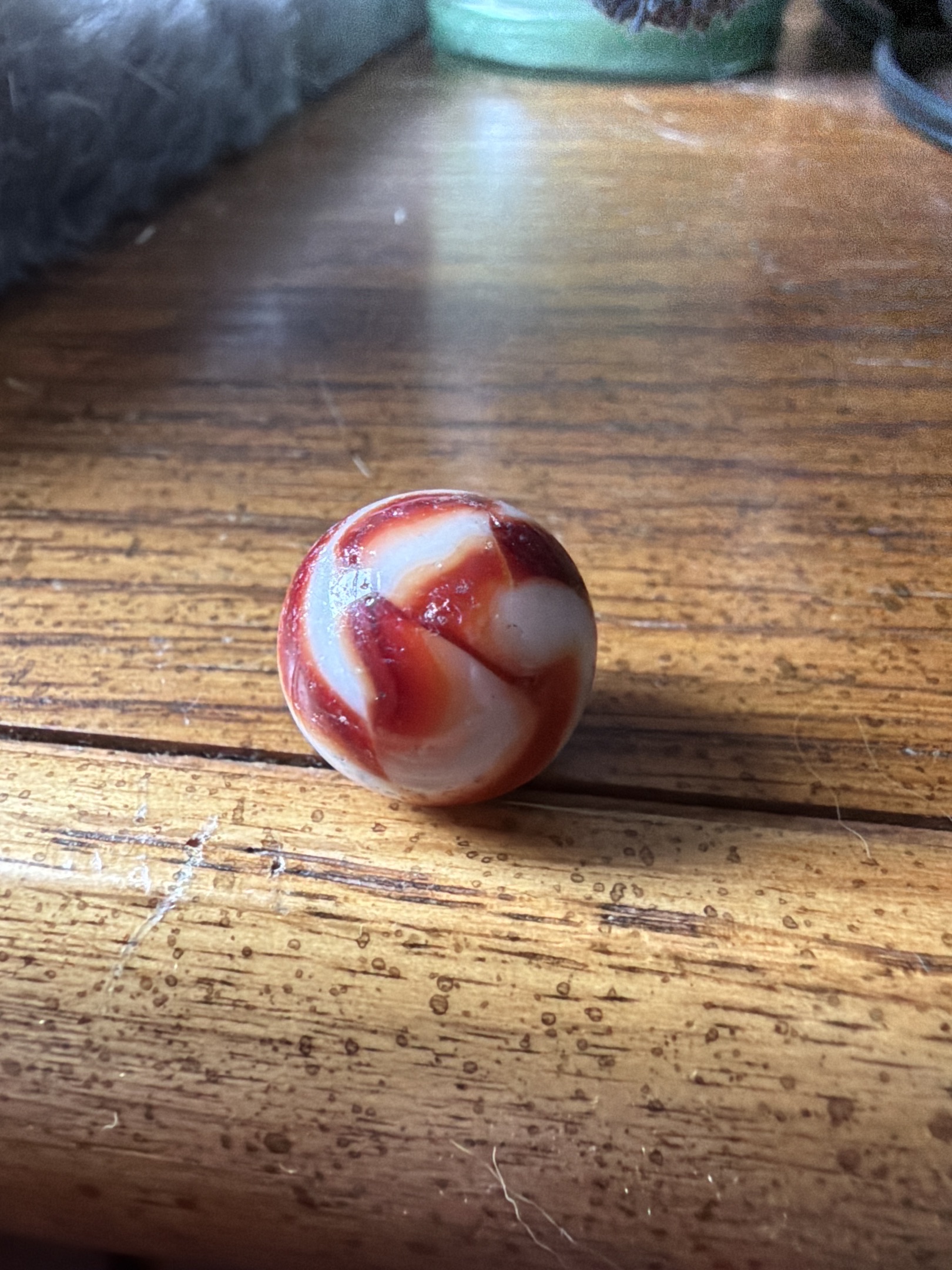 Red and White Corkscrew (Prize Name) by Akro Agate Company