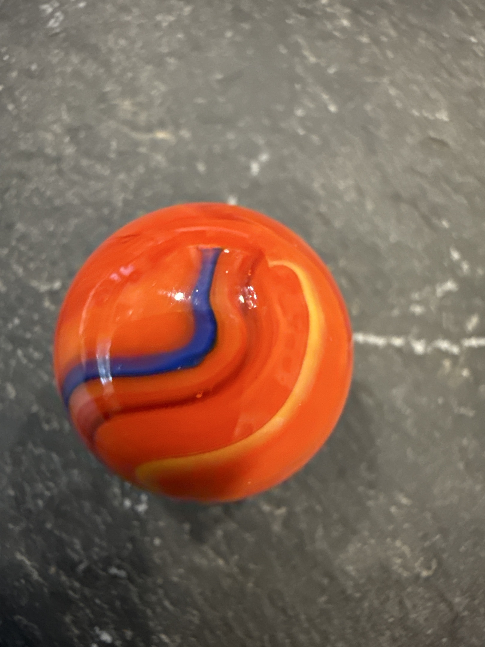 Special - Orange with Blue and Yellow Ribbon by Akro Agate, identification view