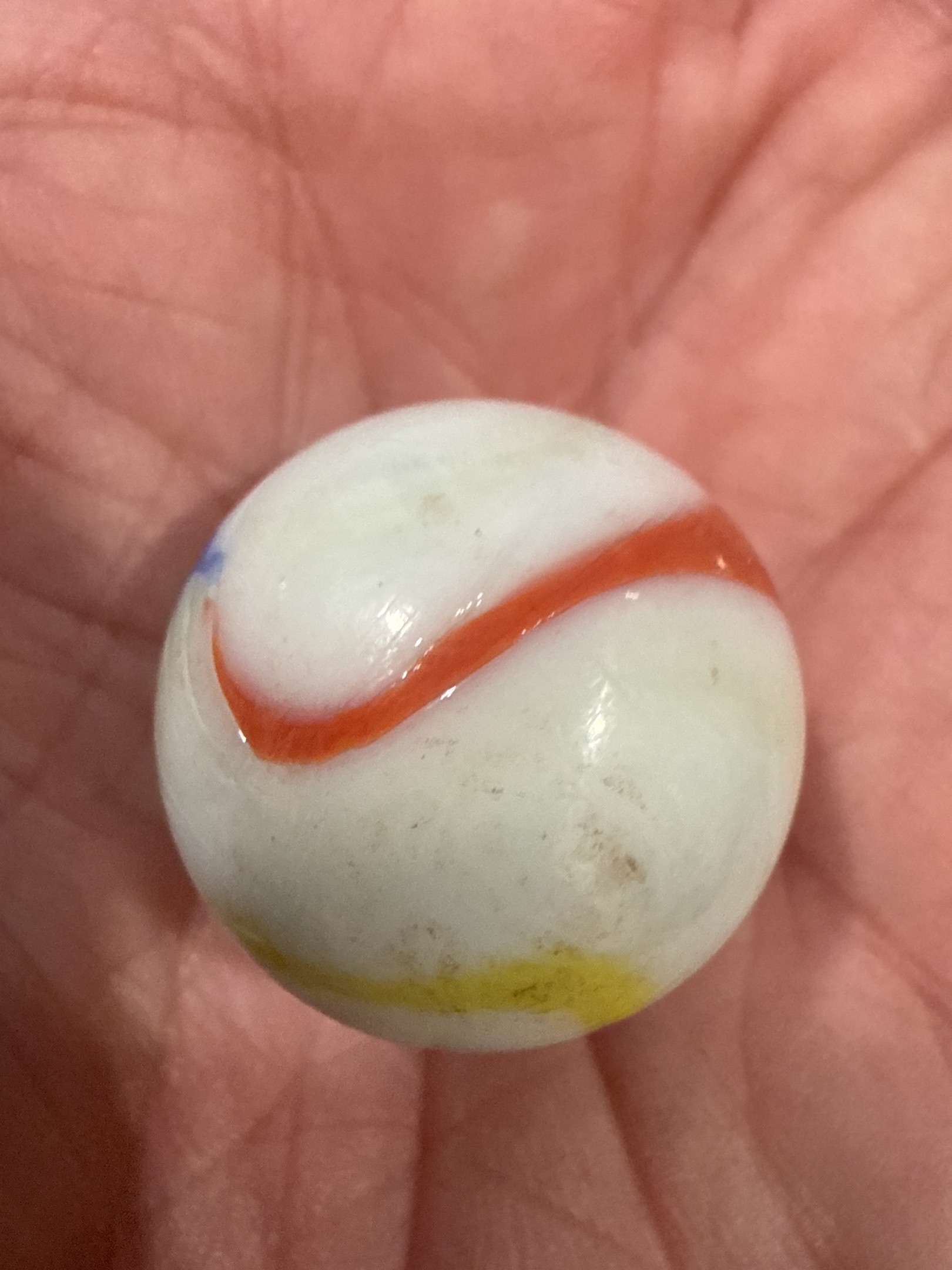 Special - White-Based Striped Opaque with Red Yellow Blue by Akro Agate