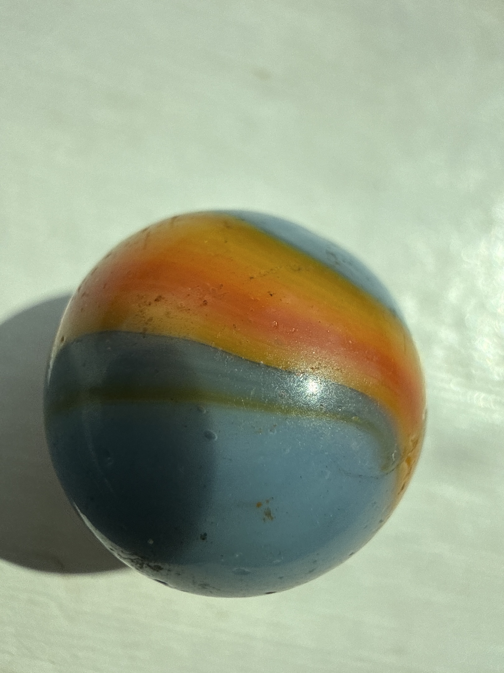 Sunset Special - Orange and Blue Special by Akro Agate, identification view