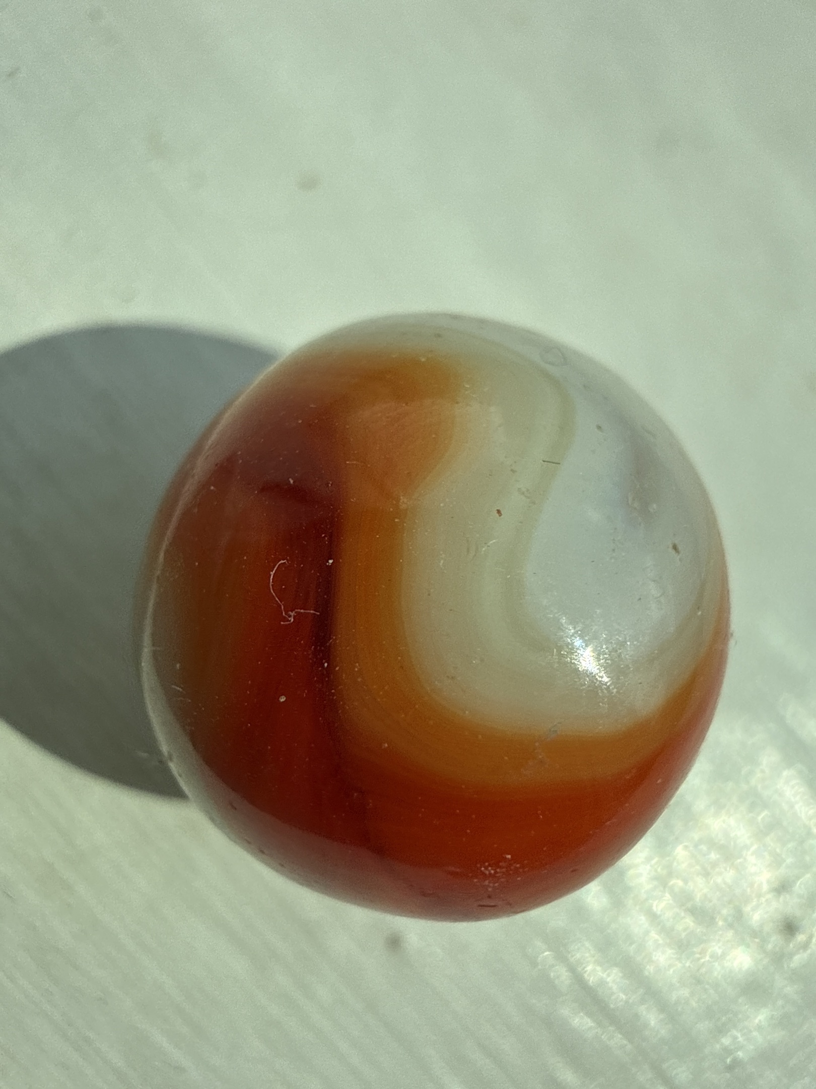 Orange and White Special by Akro Agate Company, identification view
