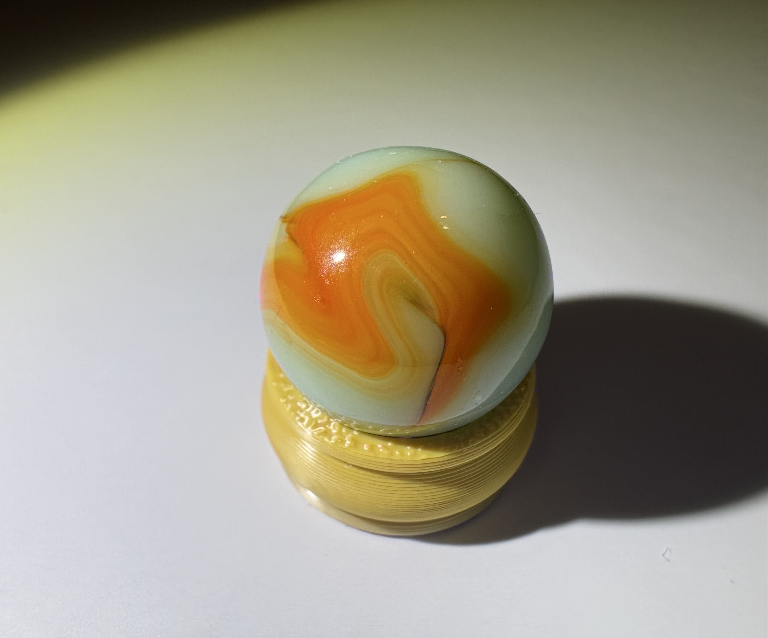 Mint Green & Orange Patch by Akro Agate Company, identification view