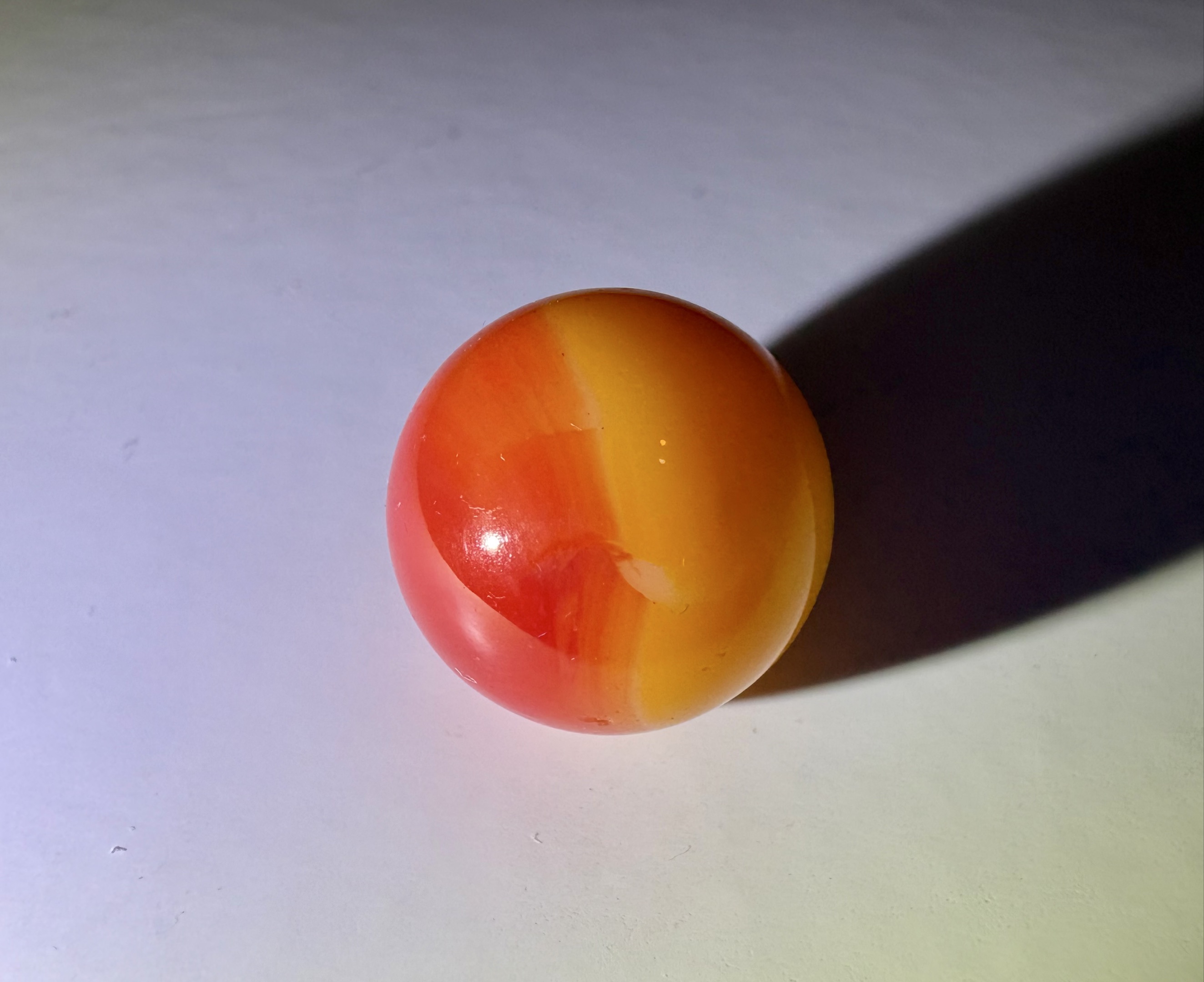 Red and Yellow Swirl by Akro Agate, identification view