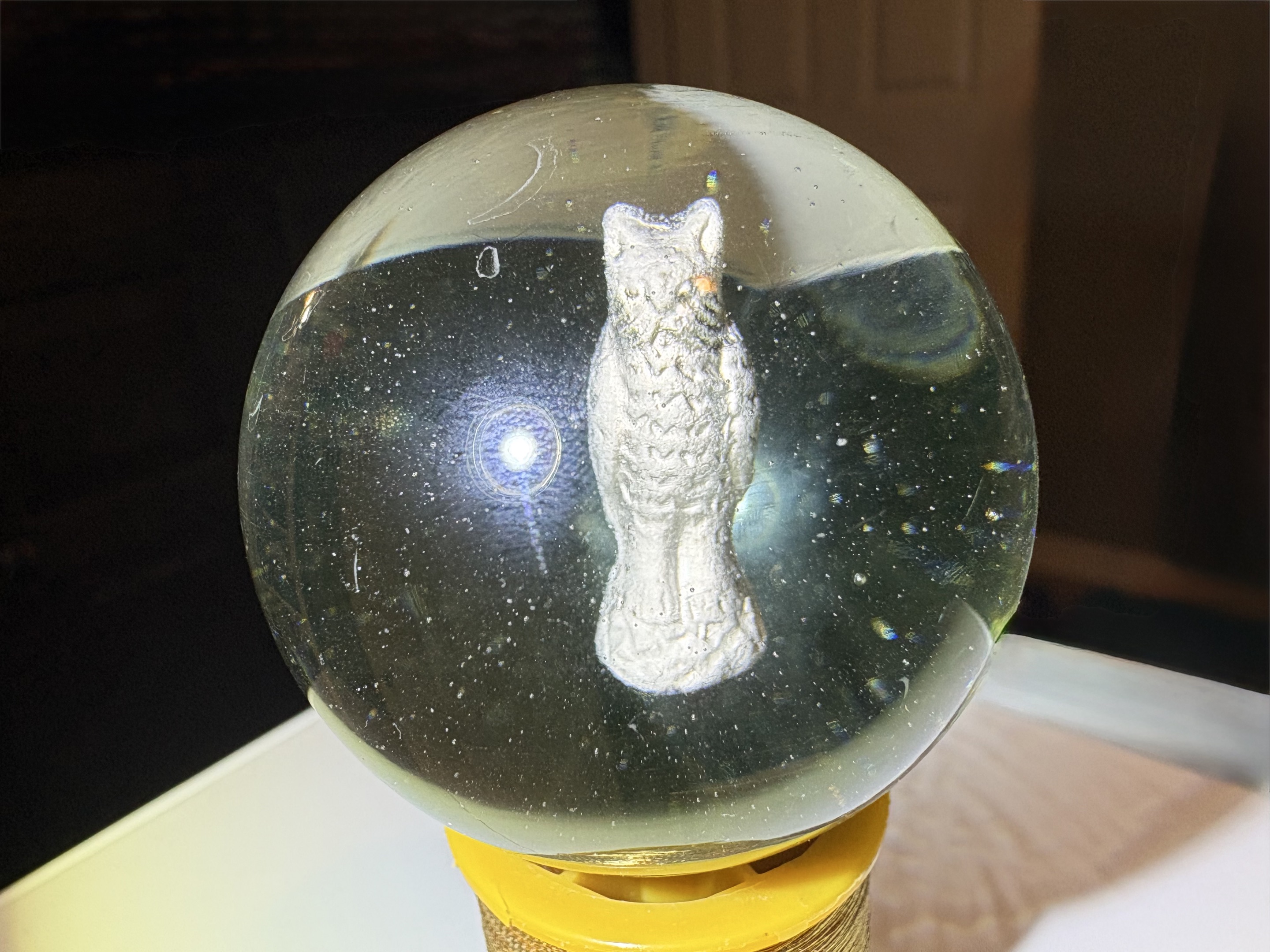 Owl Figural Sulphide (Uranium Glass) by German Handmade (Lauscha area), identification view