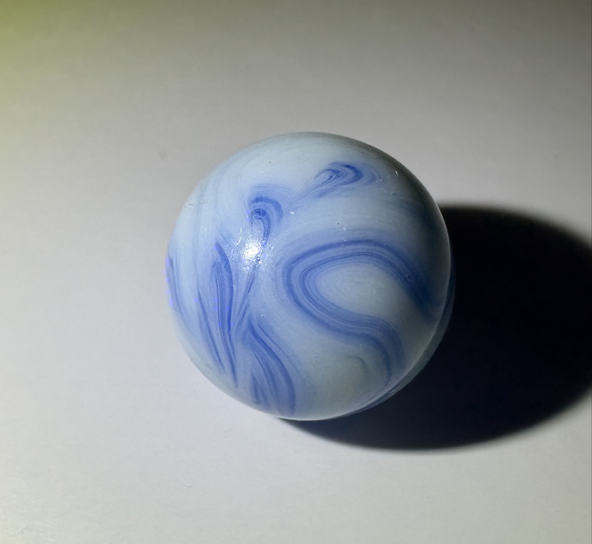 West Virginia Swirl (Blue and White) by Alley Agate Company, identification view