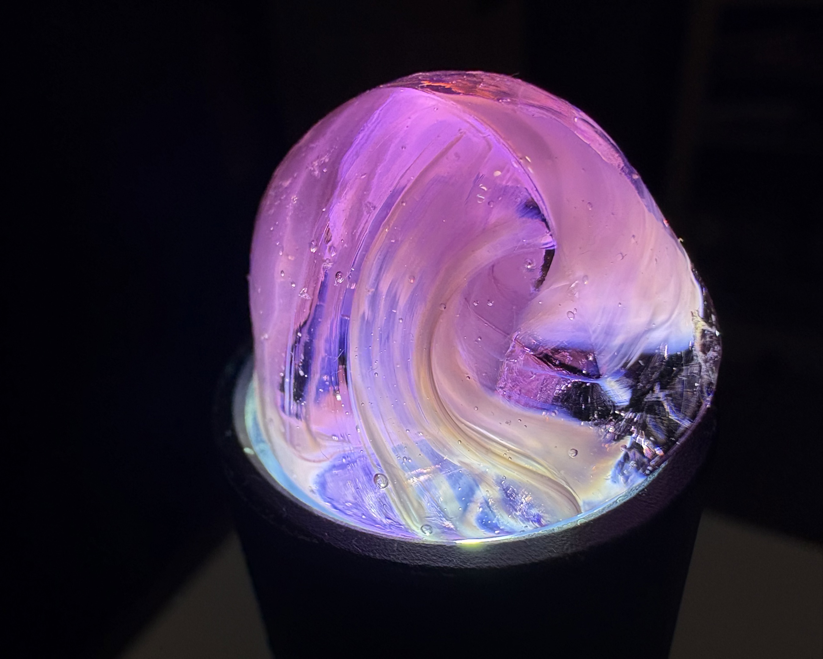 Peltier Black Amethyst Bullet Mold Slag by Peltier Glass Company, identification view