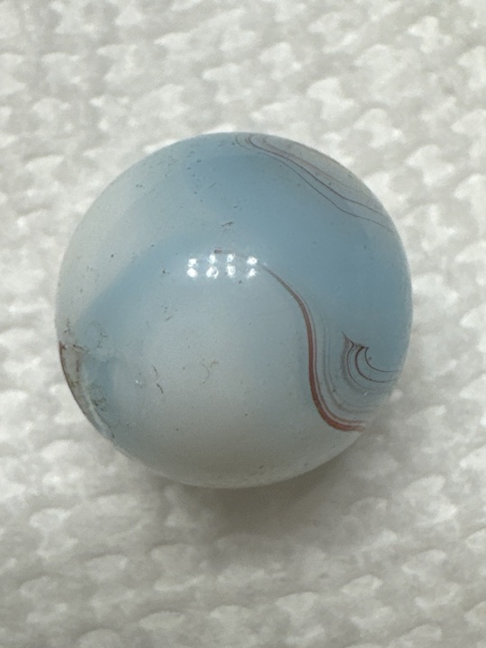 Blue Opaque Oxblood Special by Akro Agate, identification view