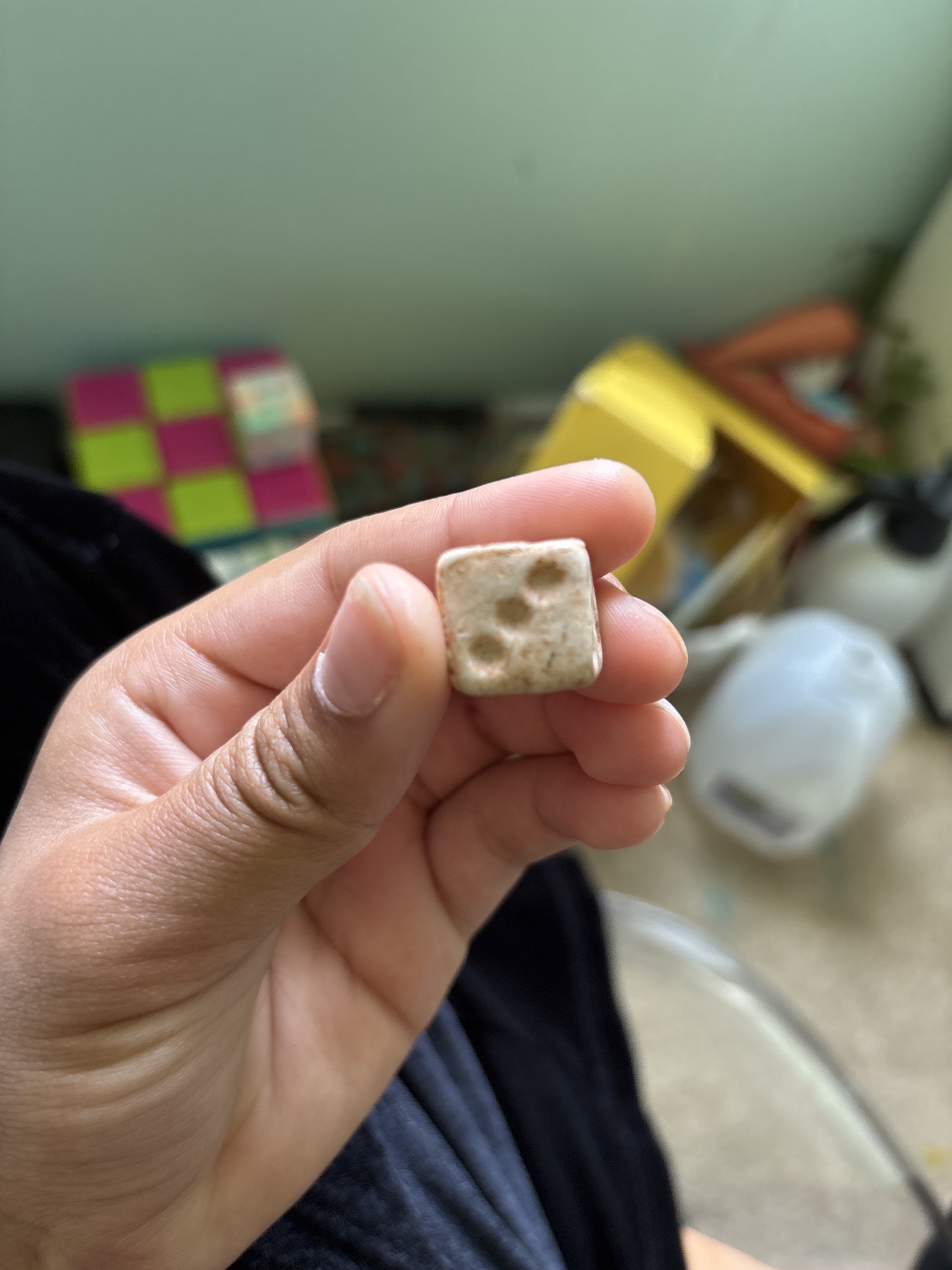 Hand-Pressed Ceramic Die with 'JAPAN' Mark by Vintage Japanese Clay / Ceramic Toy Maker