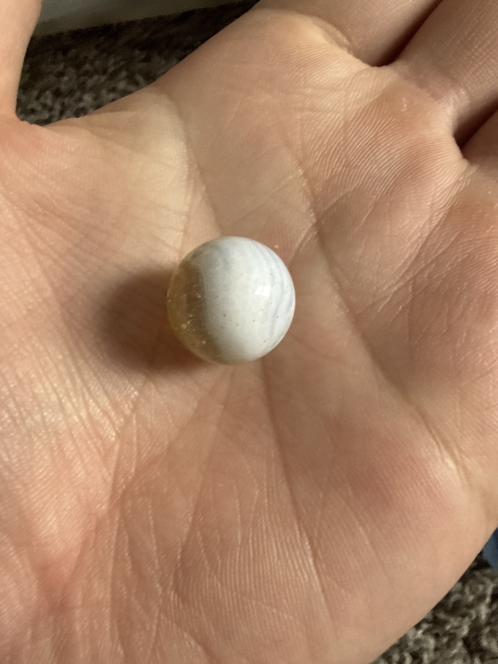White on Amber Patch by Akro Agate Company