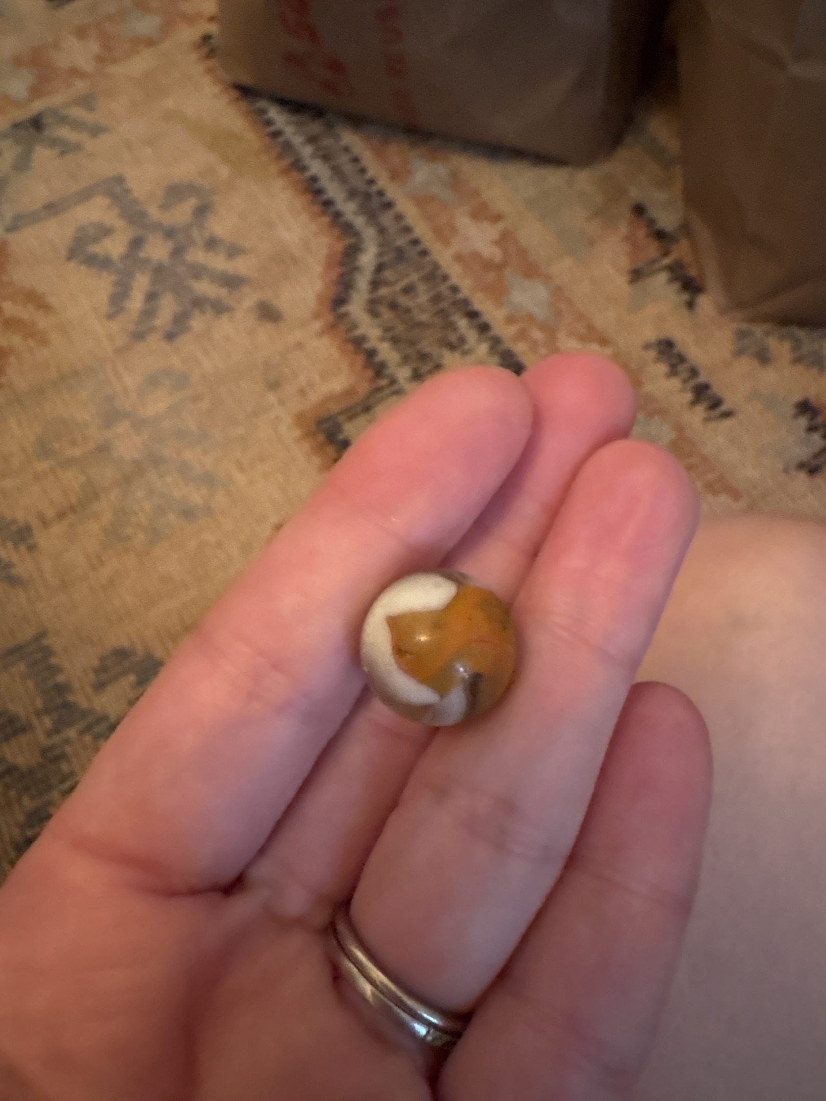 Amber/Brown and White Corkscrew by Akro Agate