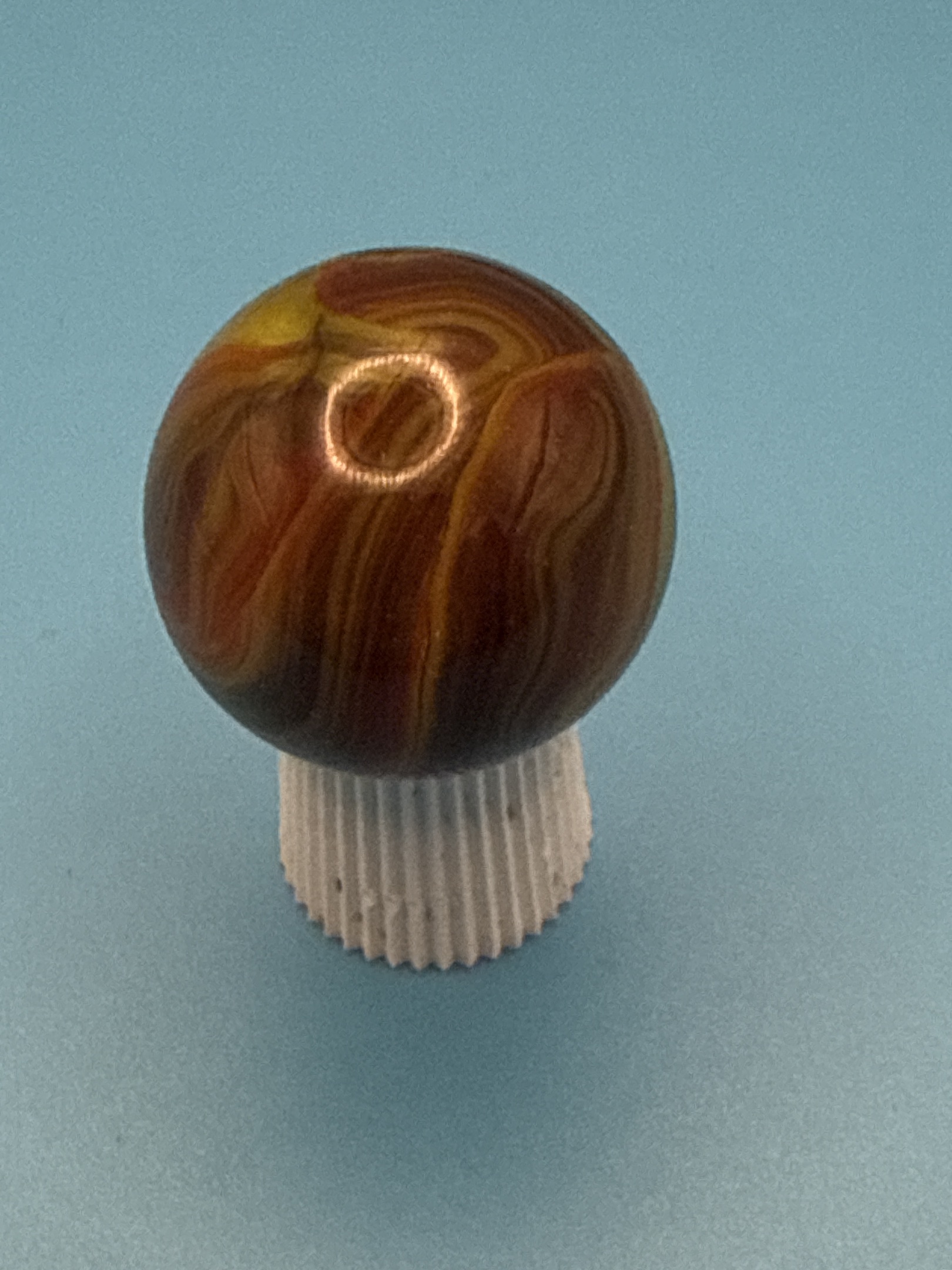 Brown Onyx Flintie by Akro Agate, identification view