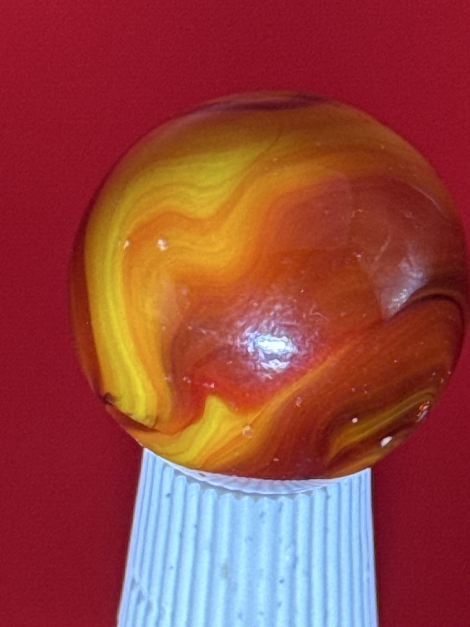 Orange and Yellow Special - Flame by Akro Agate Company, identification view