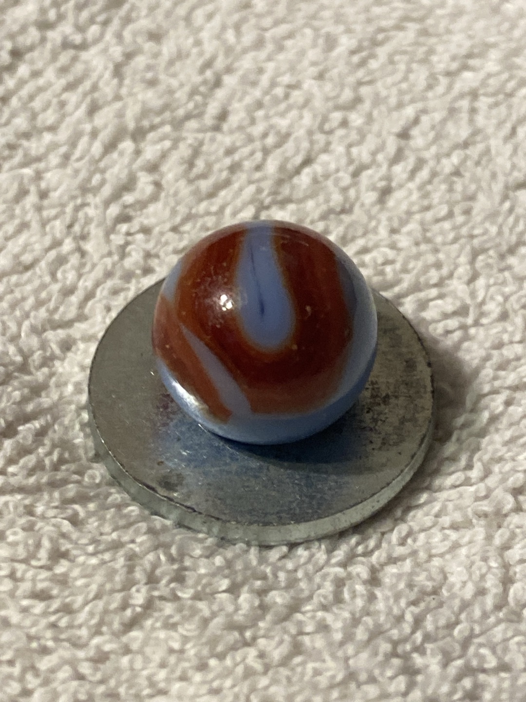 Periwinkle and Oxblood Swirl by Akro Agate