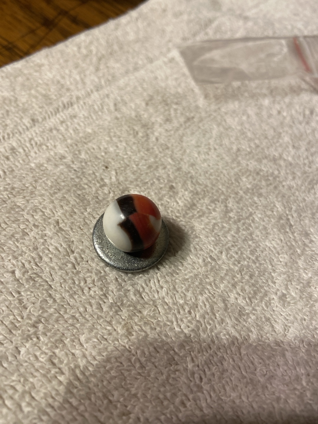 Tri-Color Patch (Red & Black) by Akro Agate Company, identification view