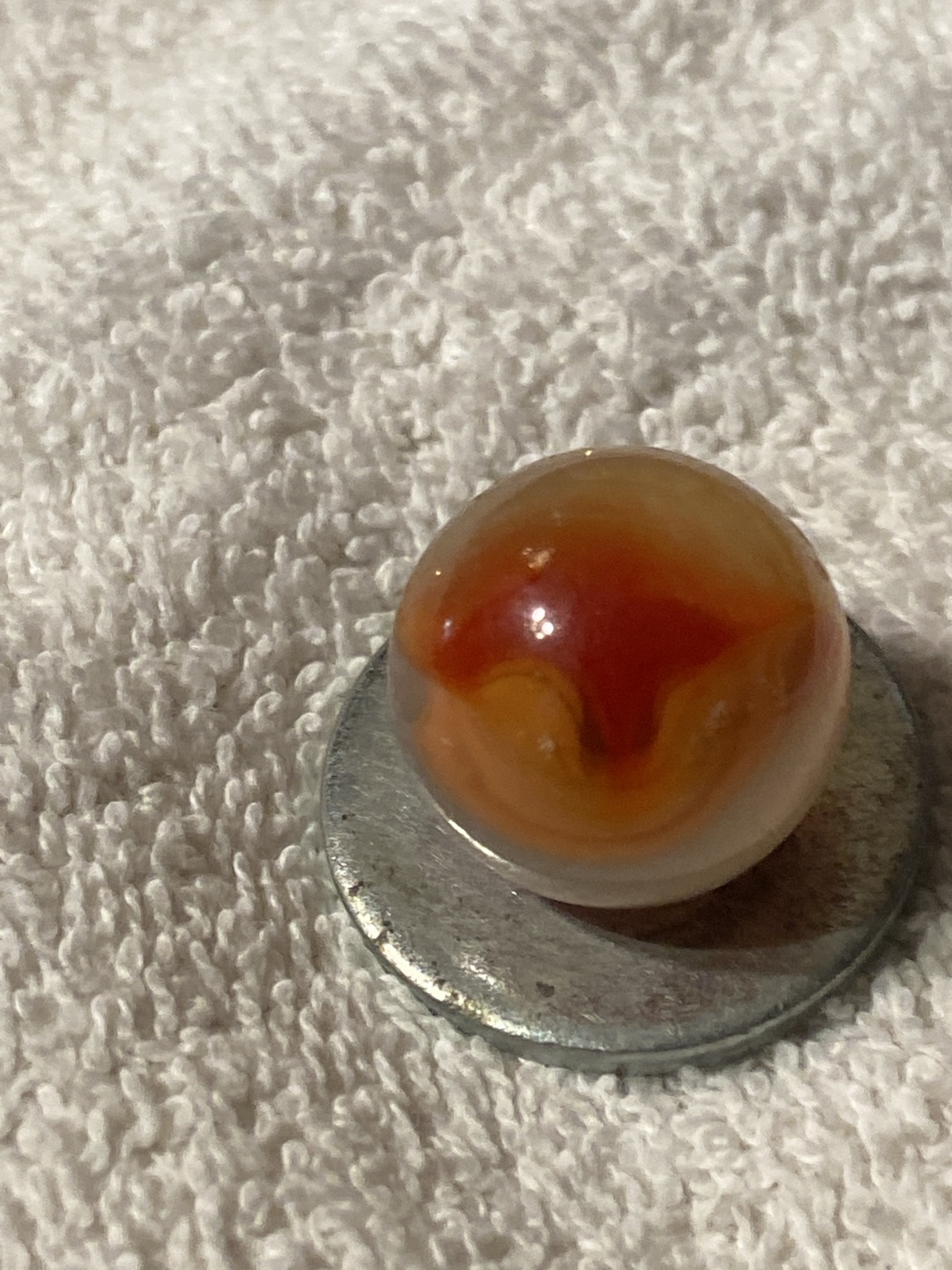 Red and Yellow Popeye by Akro Agate Company