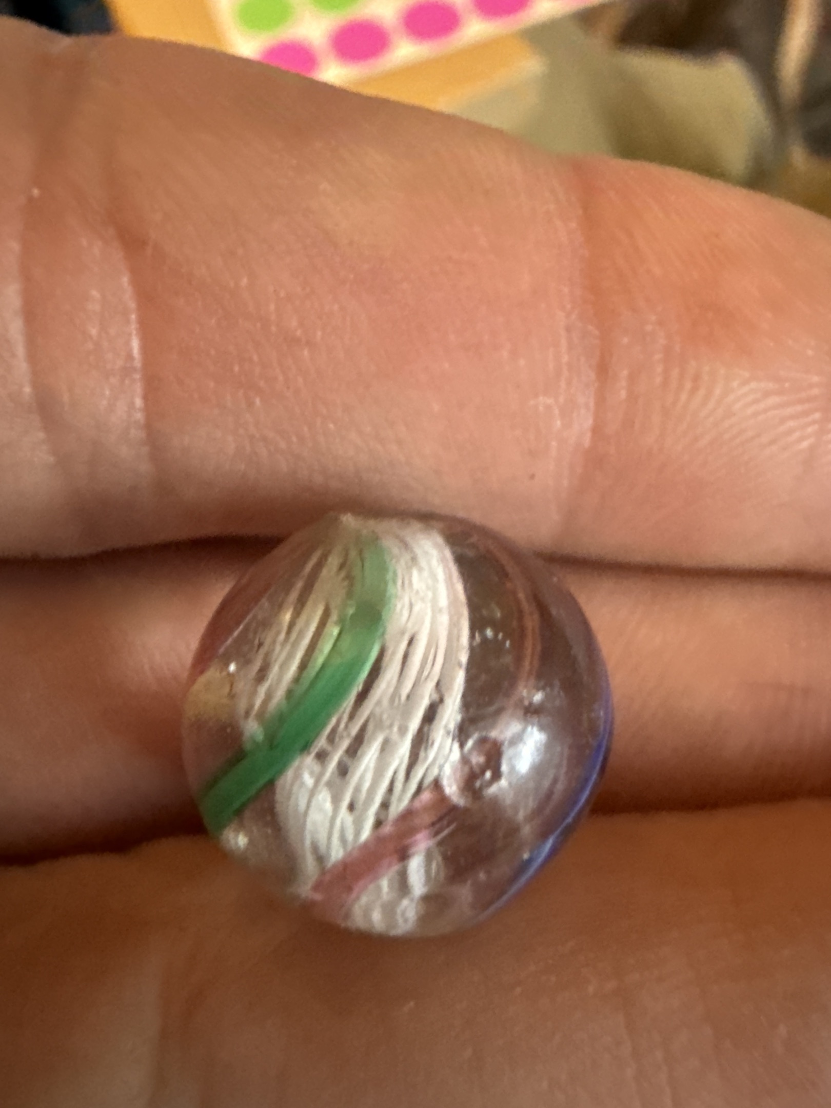 White Latticinio Core with Outer Color Bands by German Handmade
