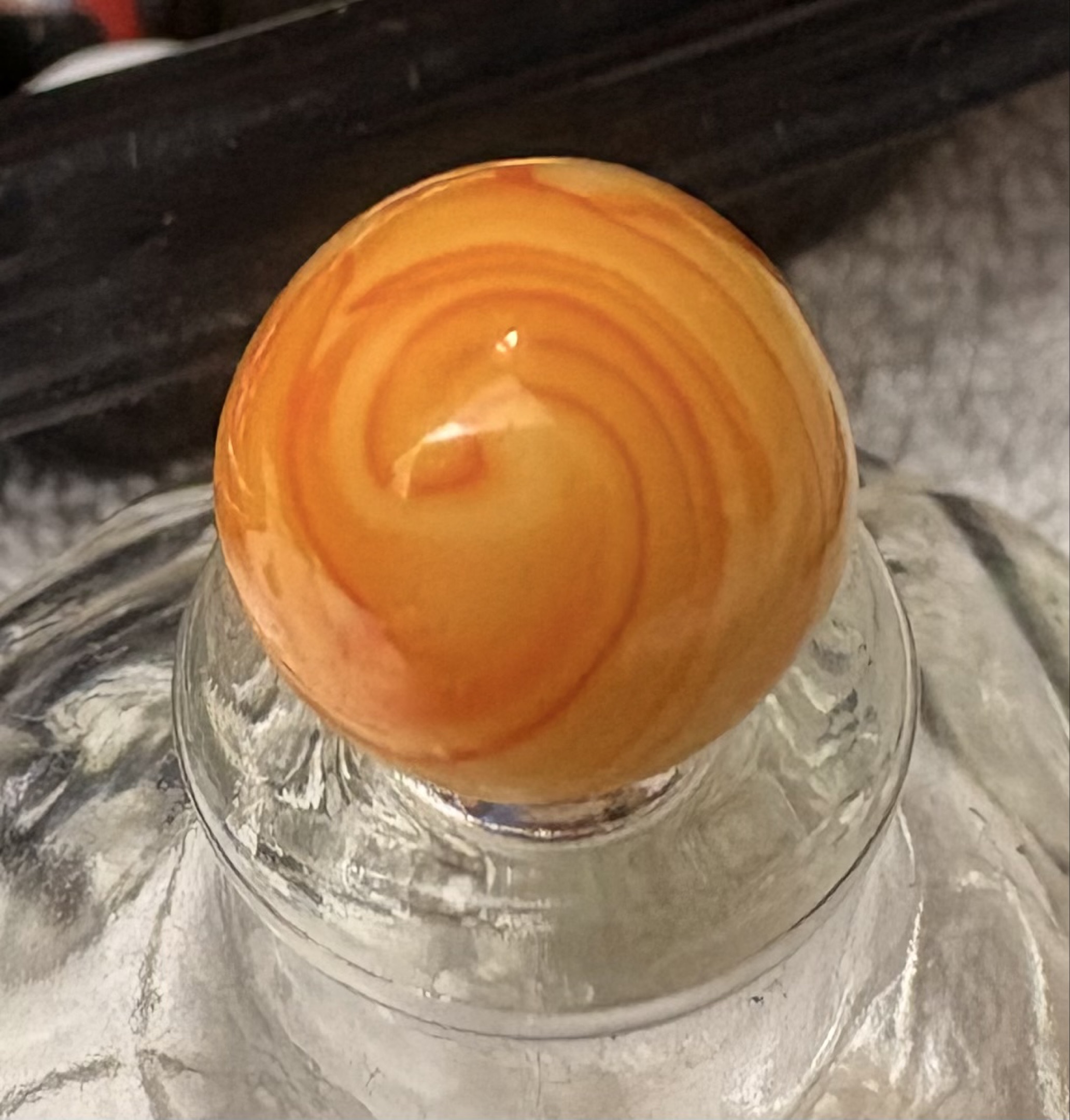 Orange and Yellow Swirl by Akro Agate, identification view