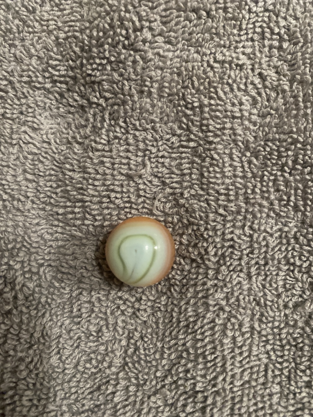 Opaque Swirl - White with Green and Orange Patch by Akro Agate, identification view