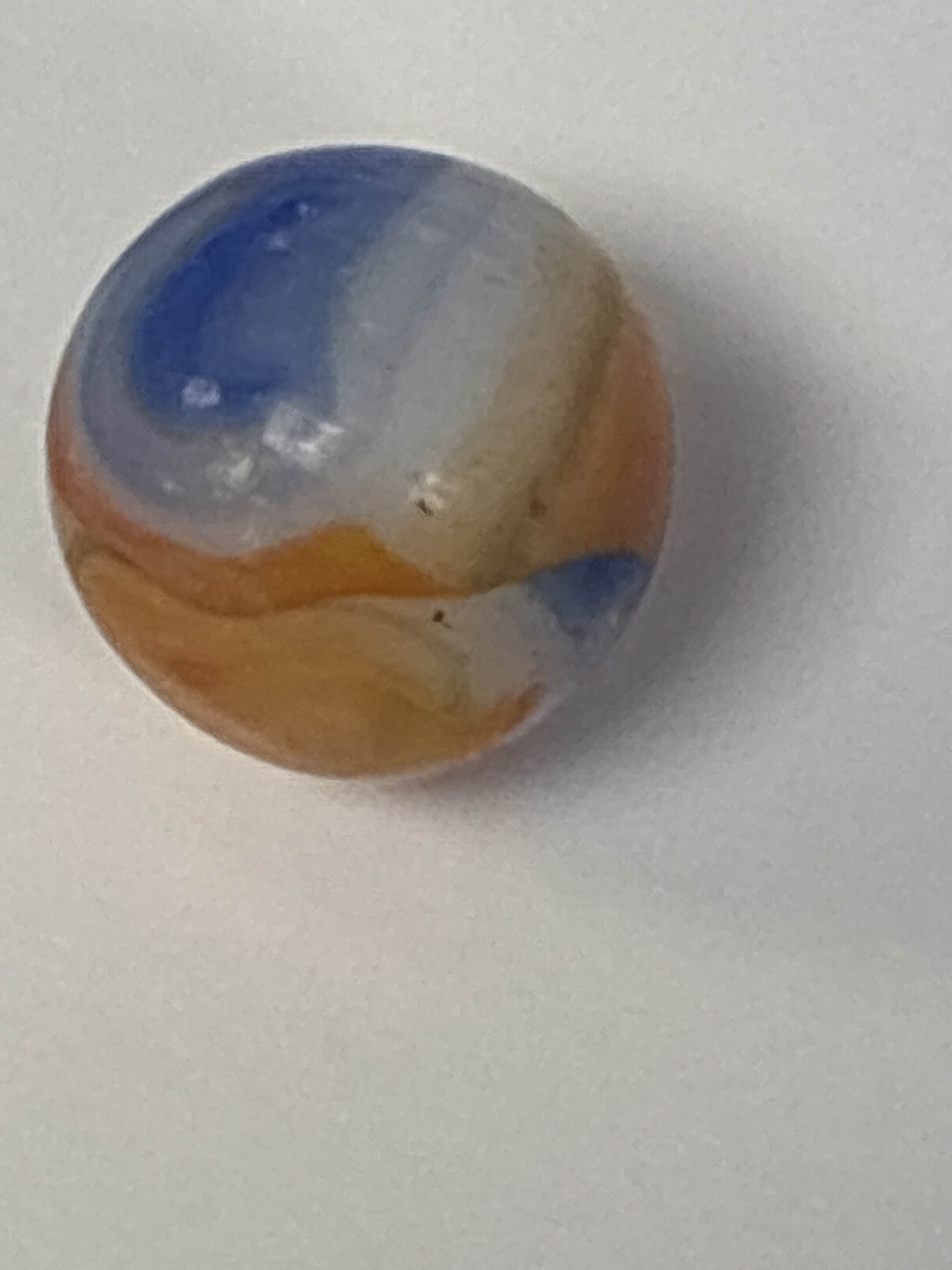 Orange and Blue Conqueror by Vitro Agate Company, identification view