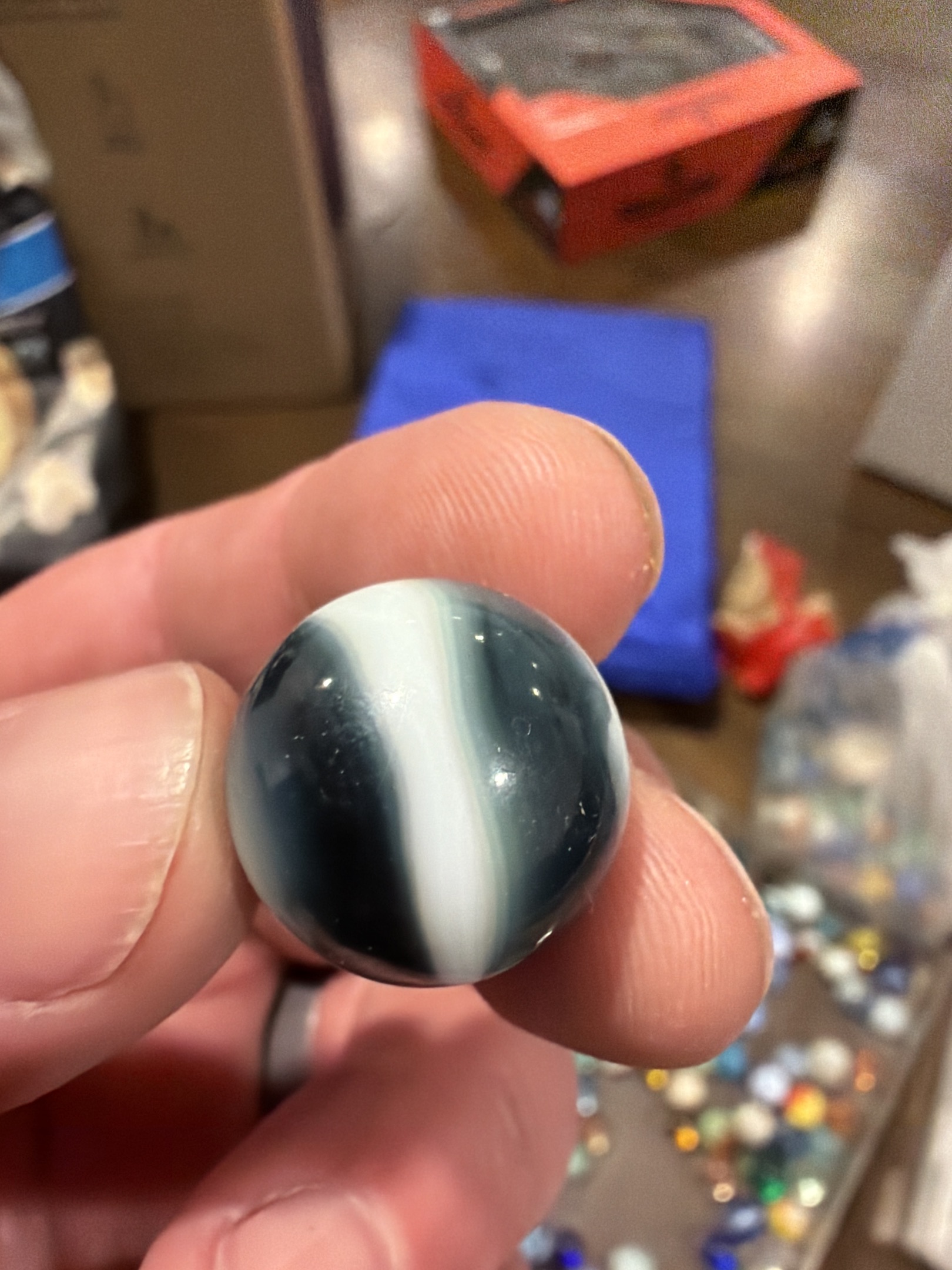 Navy and White Swirl by Vitro Agate Company