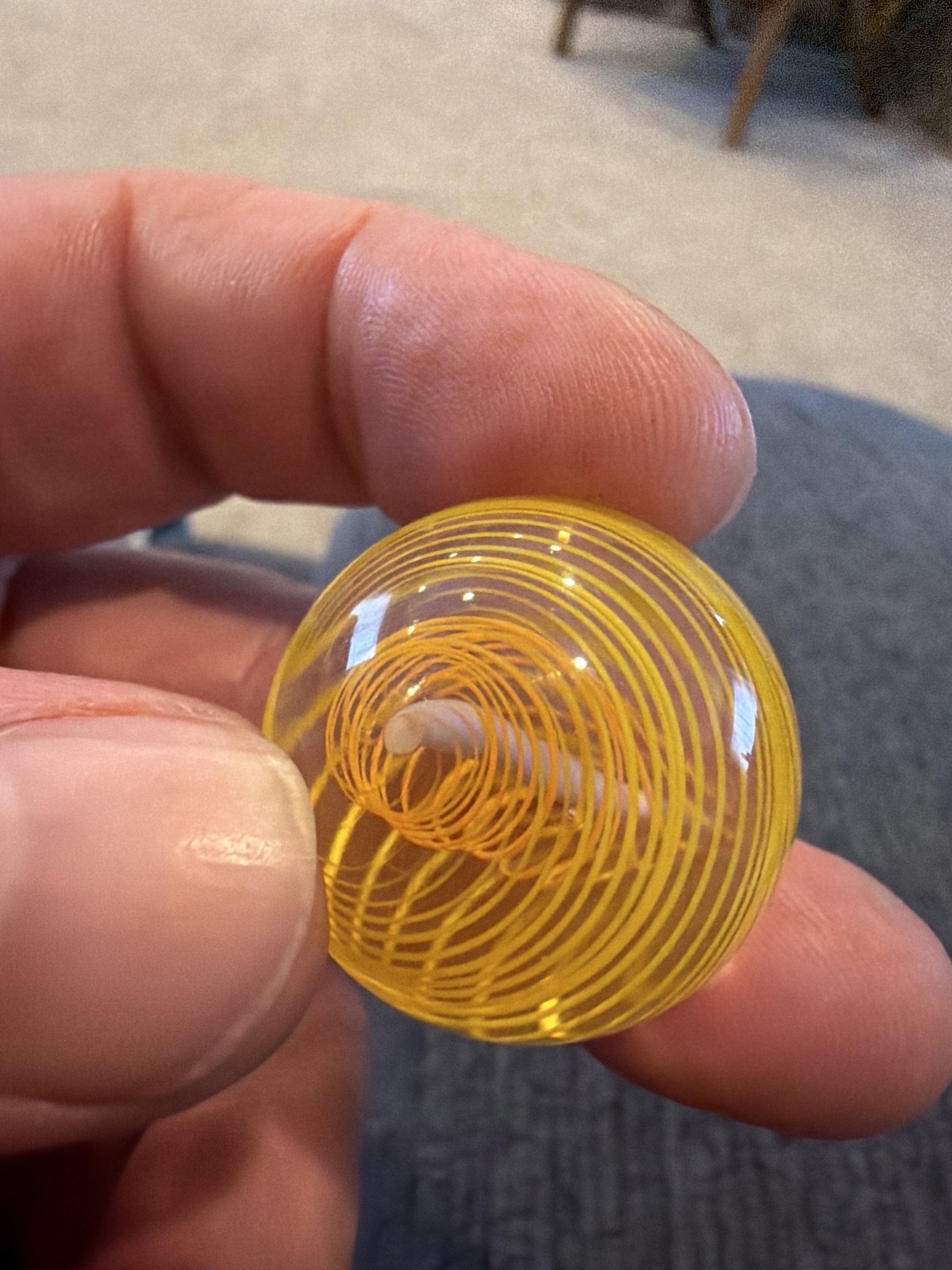 Yellow and Orange Threads over White Latticinio Core by German Glass Masters (Handmade)