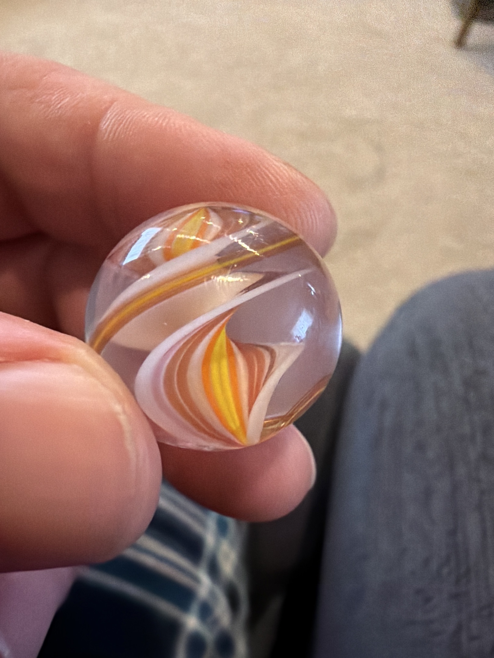 Latticinio Core (White with Orange/Yellow Ribbons) by German Handmade, identification view