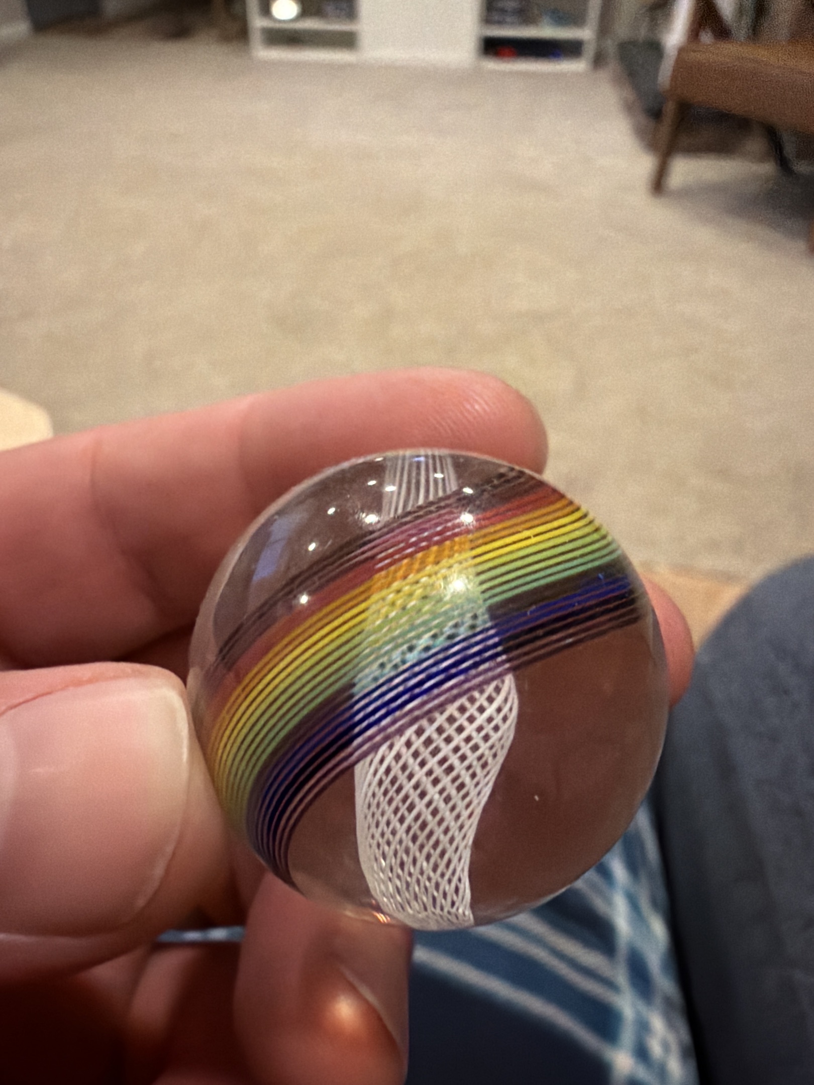 Latticinio Core Swirl with Rainbow Ribbons by German (Handmade)