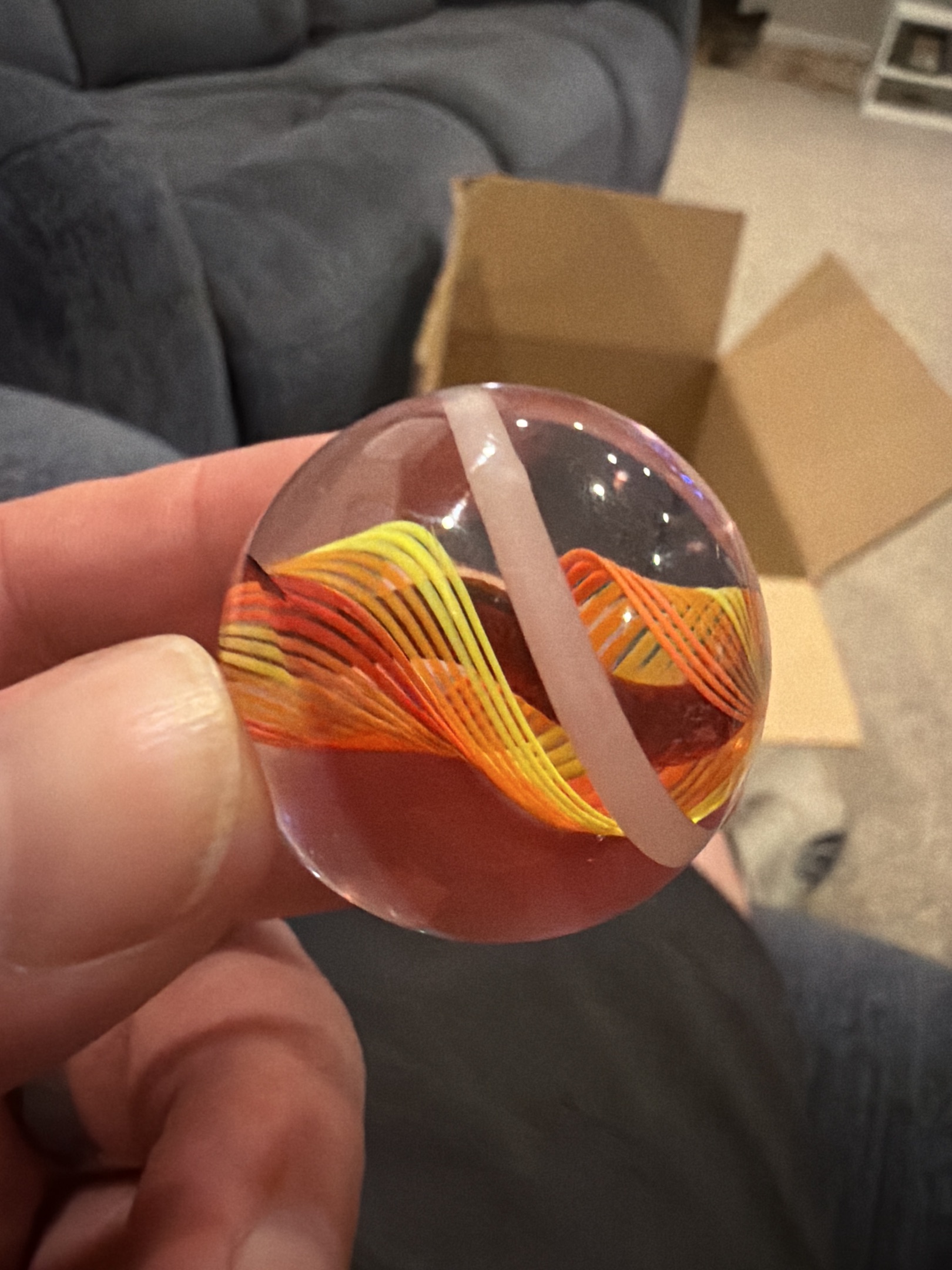 Latticinio Core Swirl with Outer Ribbon by German Glass Masters (Handmade)