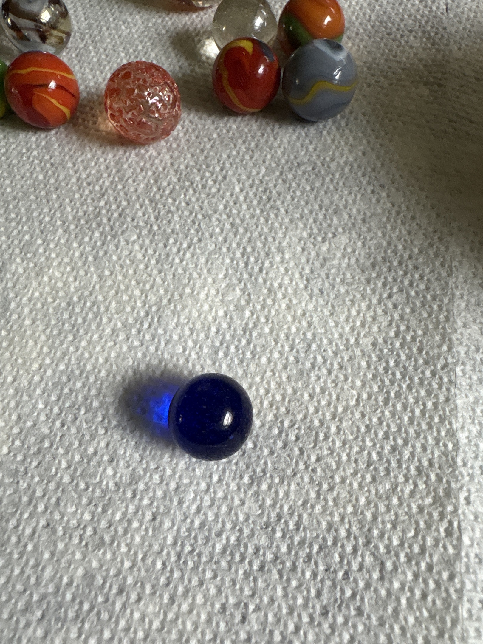 Cobalt Blue Clearie by Akro Agate Company, identification view