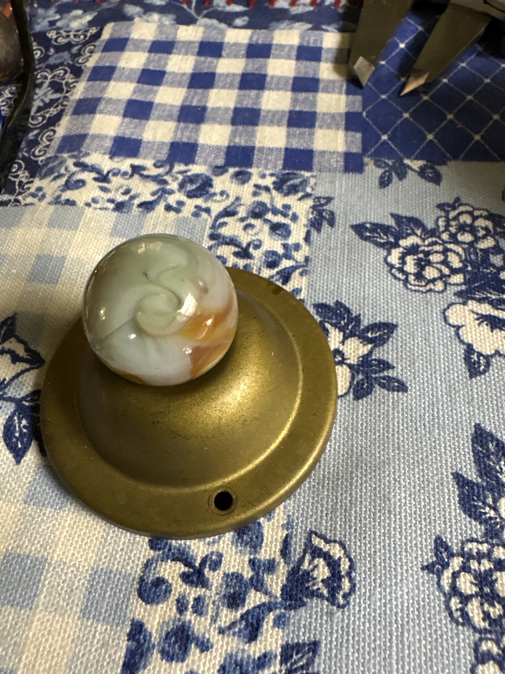 Amber and Greenish-White Swirl by Akro Agate Company