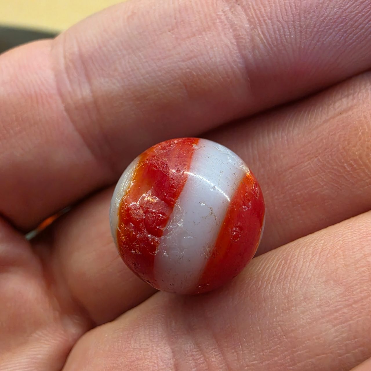 Red and White Corkscrew by Akro Agate