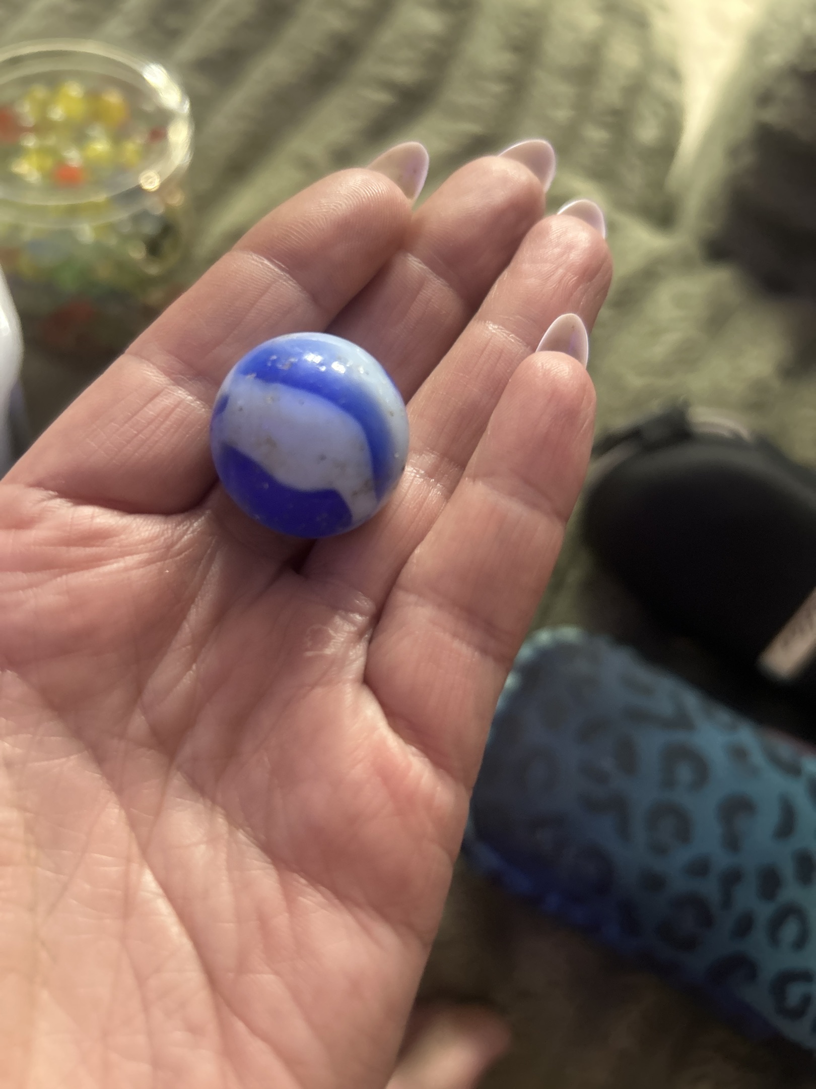 Blue and White Corkscrew by Akro Agate
