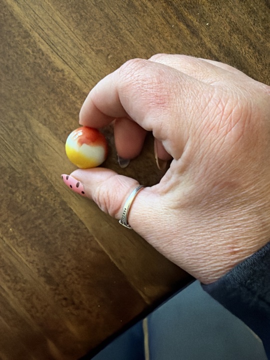 Tri-Onyx - Red and Yellow by Akro Agate, identification view