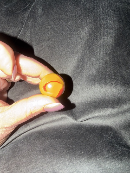 Special - Yellow with Red Flame Corkscrew by Akro Agate, identification view