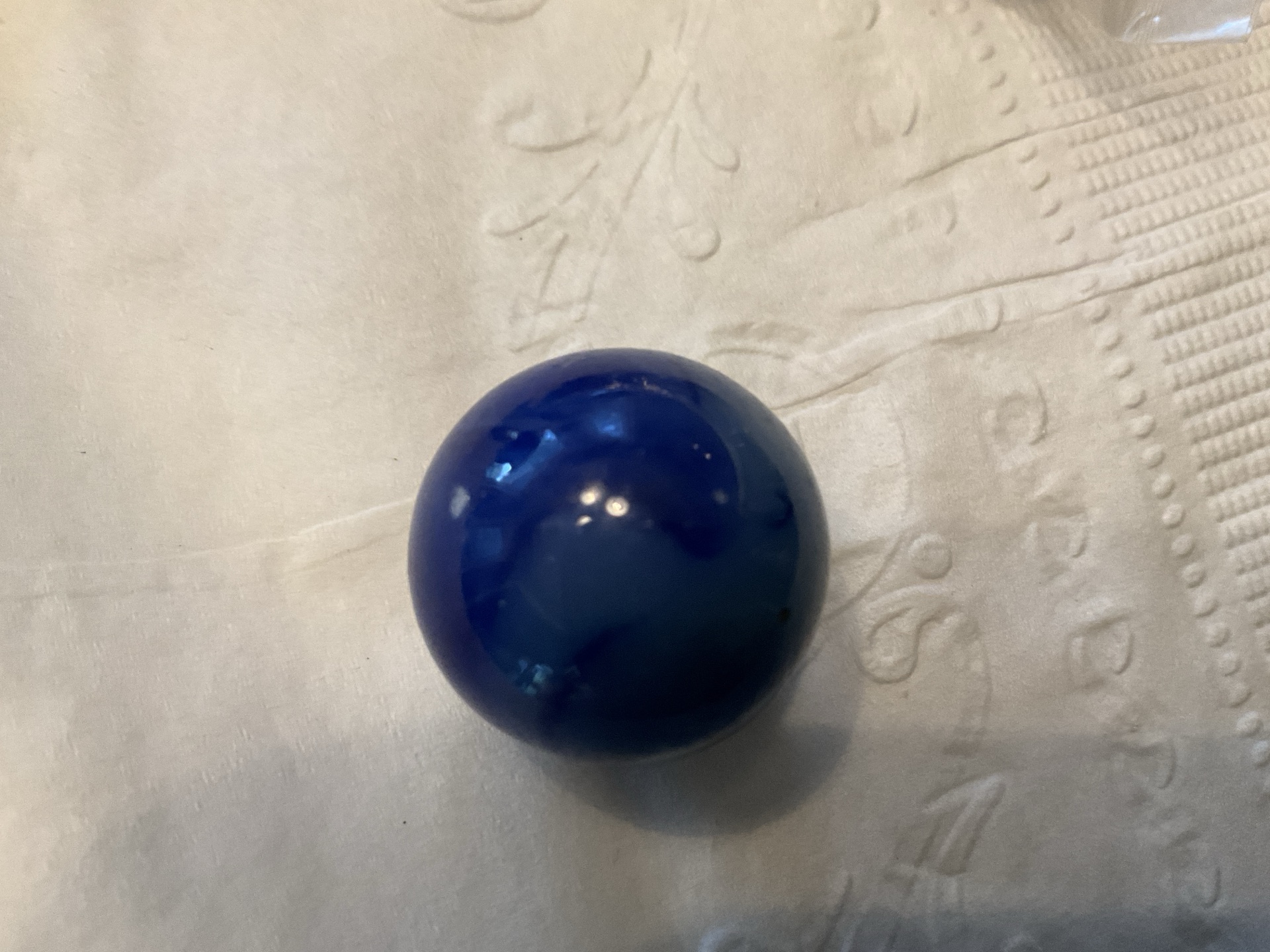 Solid Cobalt Blue Shooter by Akro Agate Company, identification view