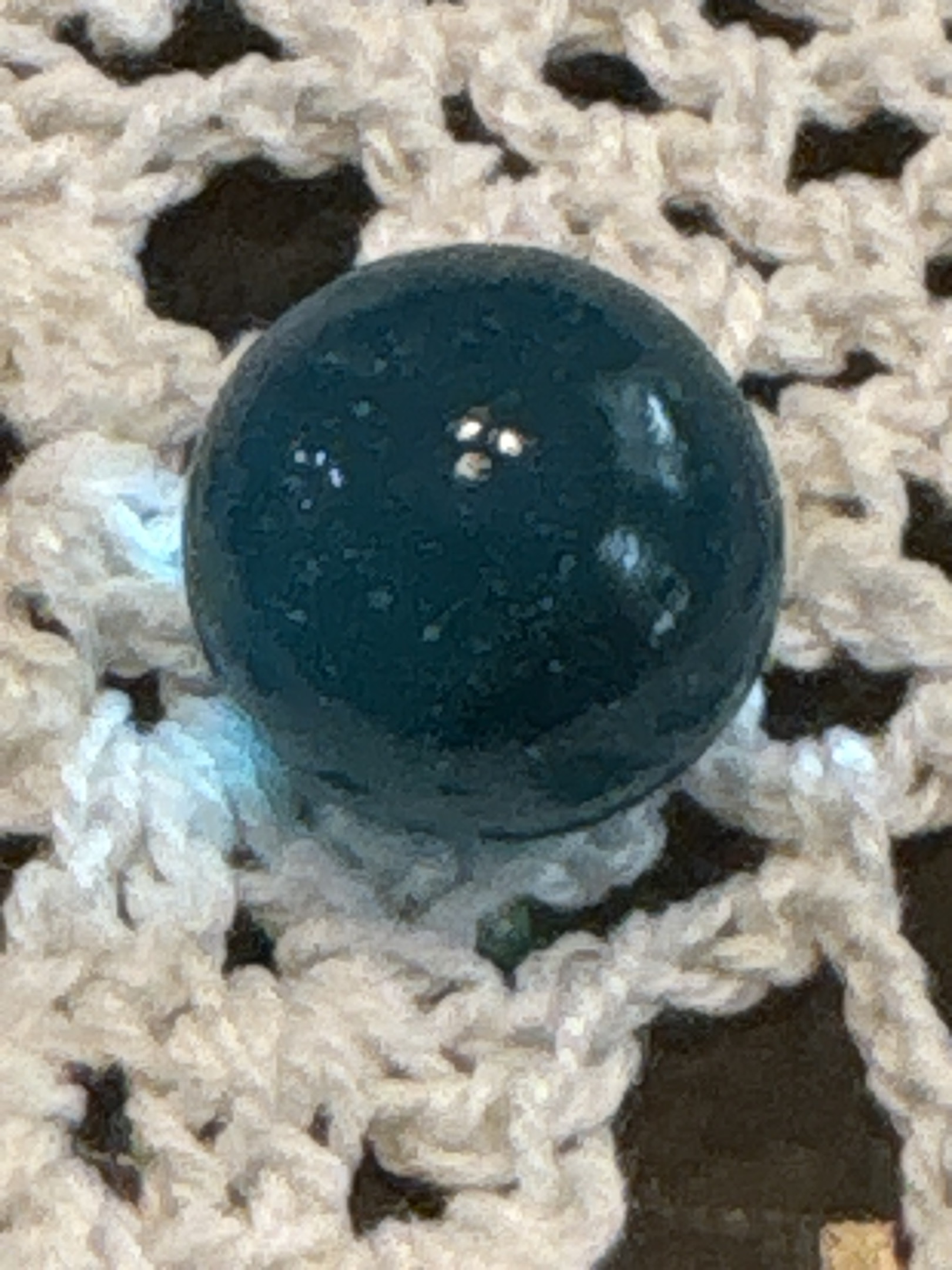 Translucent Teal Game Marble by Vitro Agate Company, identification view
