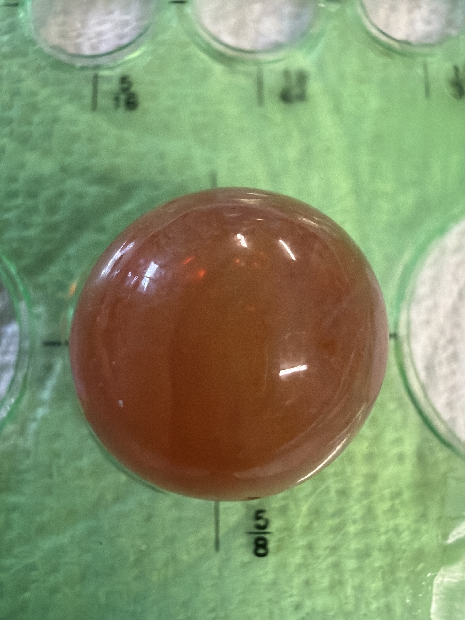 Carnelian Clearie by Akro Agate, identification view
