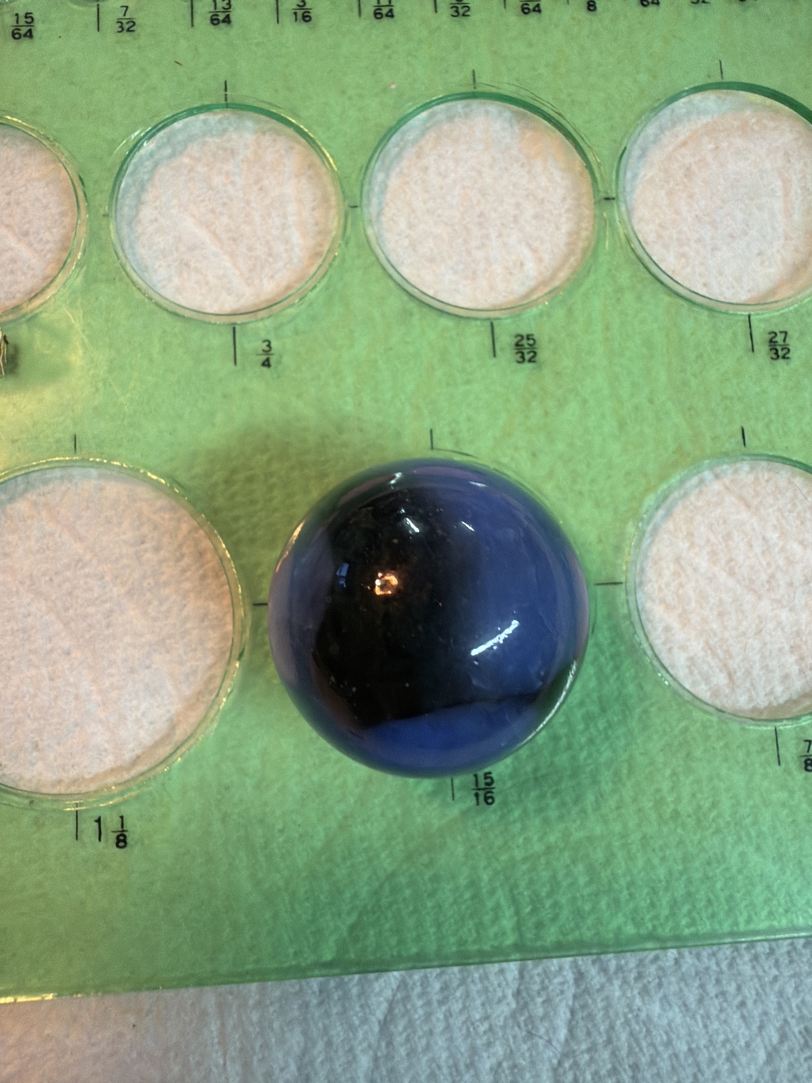 Blue and Black Opaque Patch - Flintie by Akro Agate, identification view