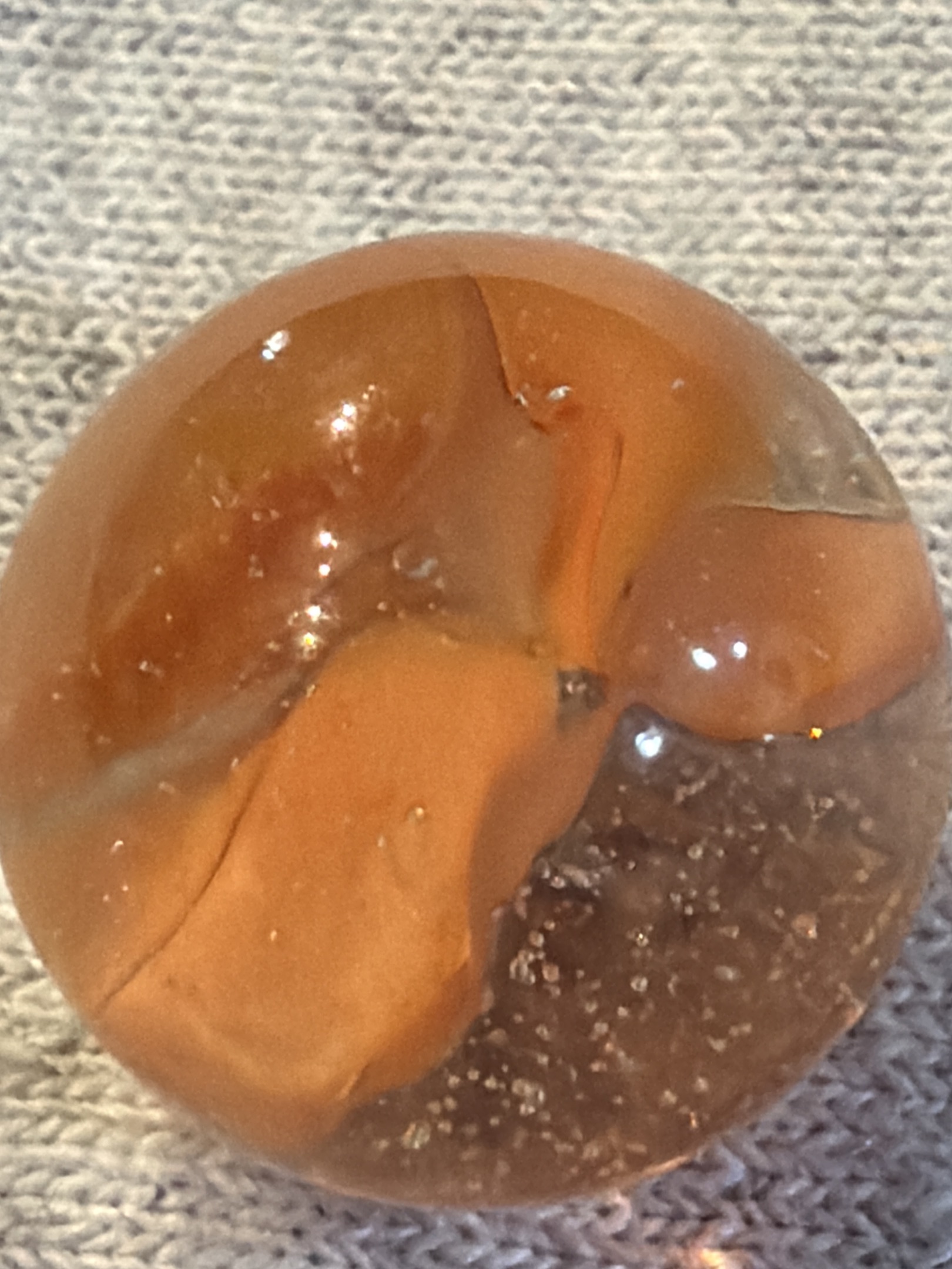 Orange / Caramel Corkscrew Special by Akro Agate, identification view