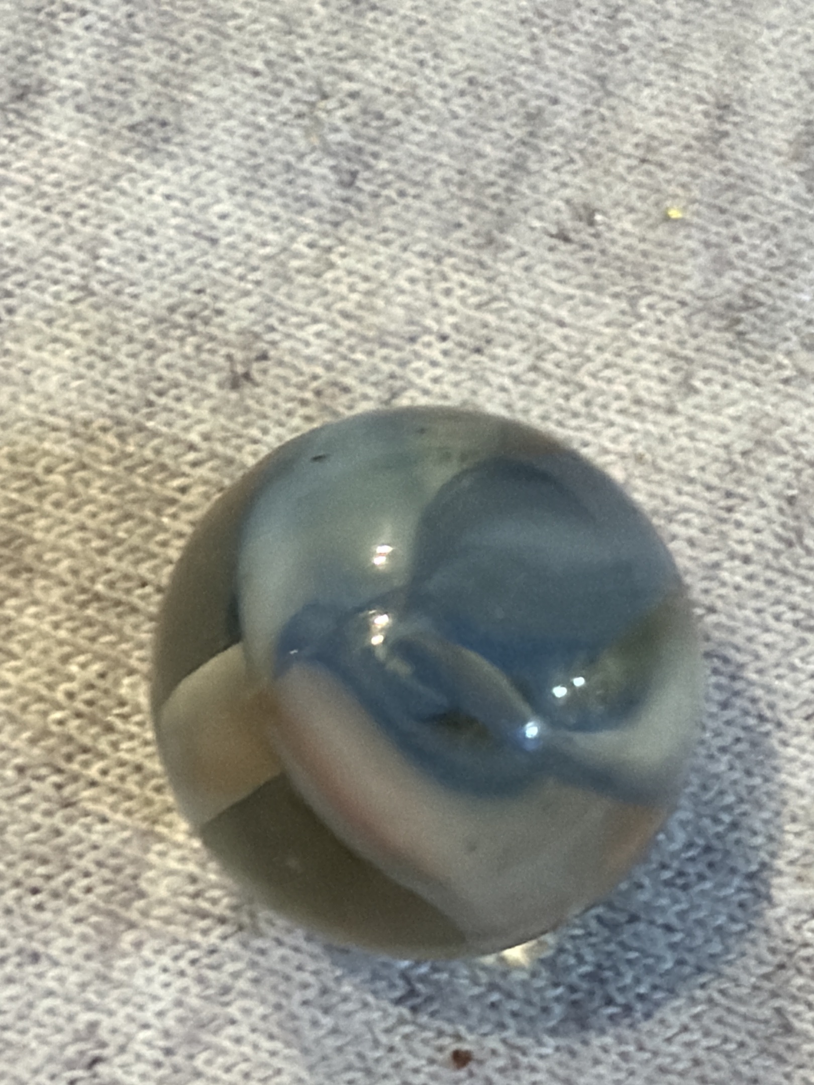 Blue and White Corkscrew by Akro Agate Company, identification view
