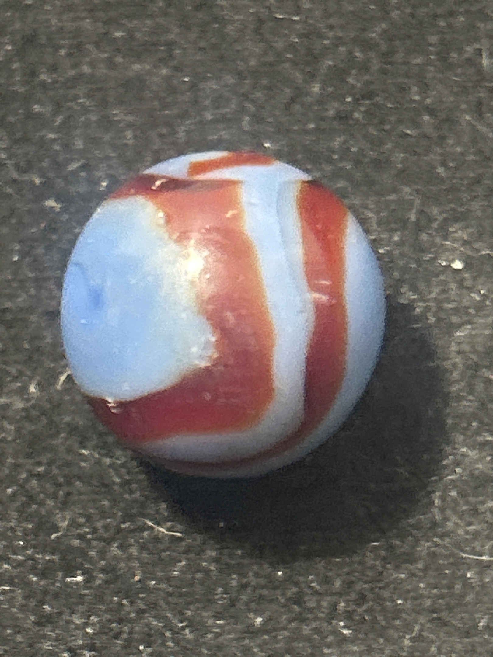 Red and Blue Opaque Swirl by Akro Agate, identification view