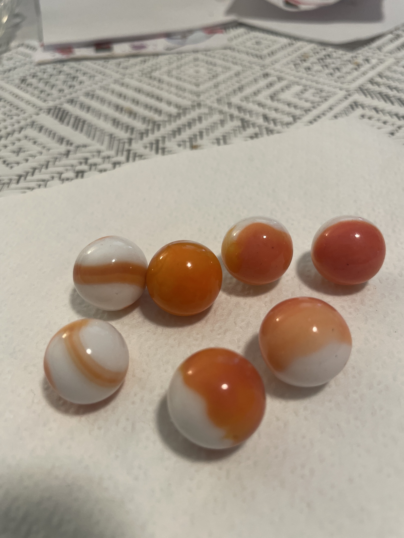 Orange & White Swirl by Akro Agate Company, identification view