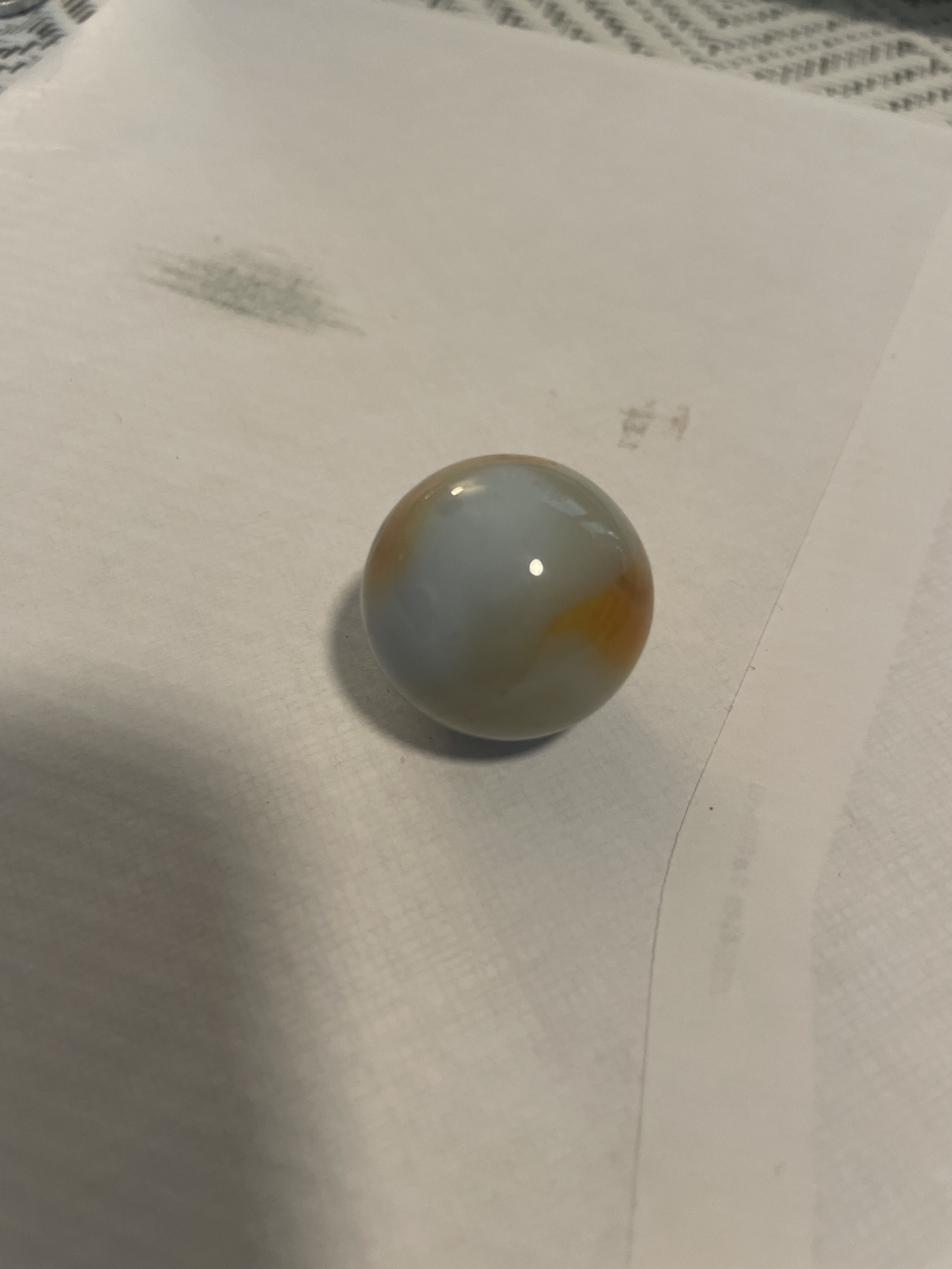 Orange and White Patch (Shooter) by Akro Agate Company