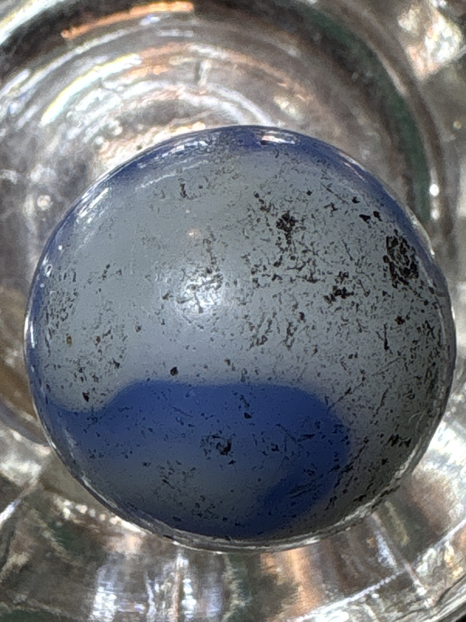 Blue and White Swirl by Akro Agate Company, identification view