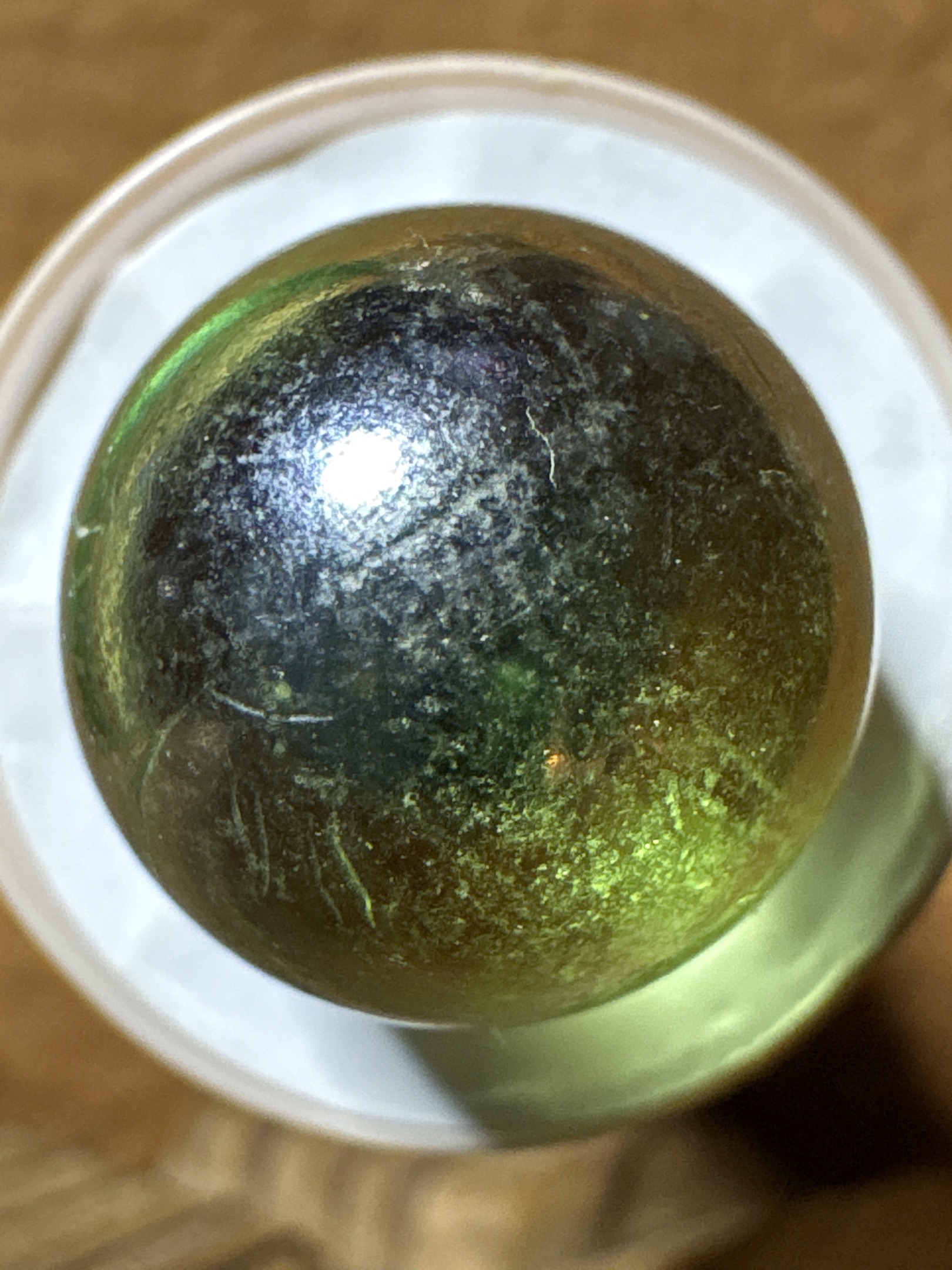 Black Opaque (Green Base) by Akro Agate Company, identification view