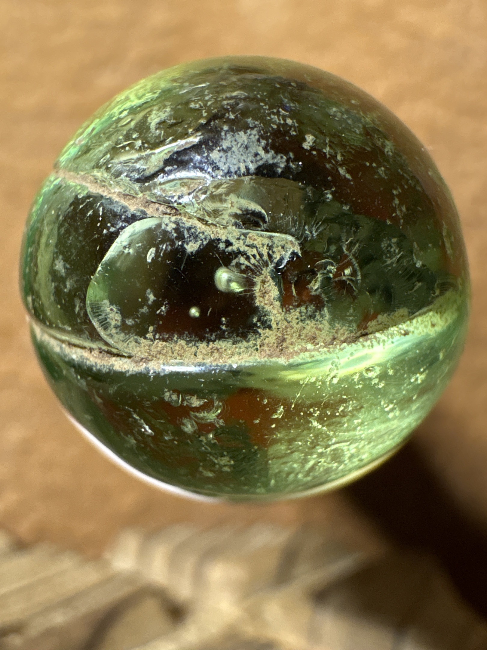Green Slag by Akro Agate Company, identification view