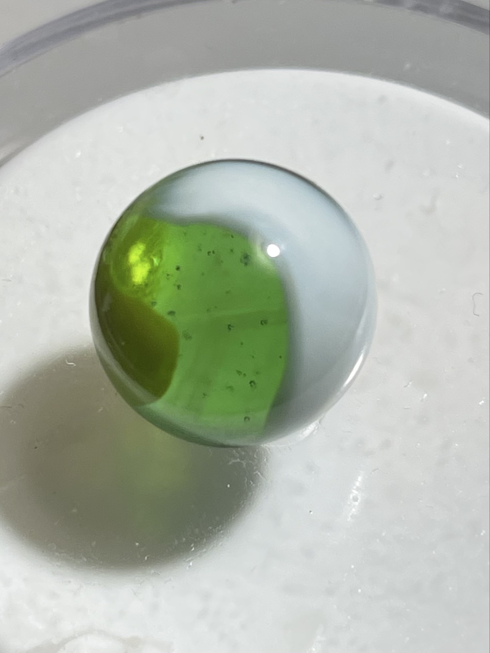 Green, Yellow, and White Tri-Lite by Vitro Agate Company, identification view
