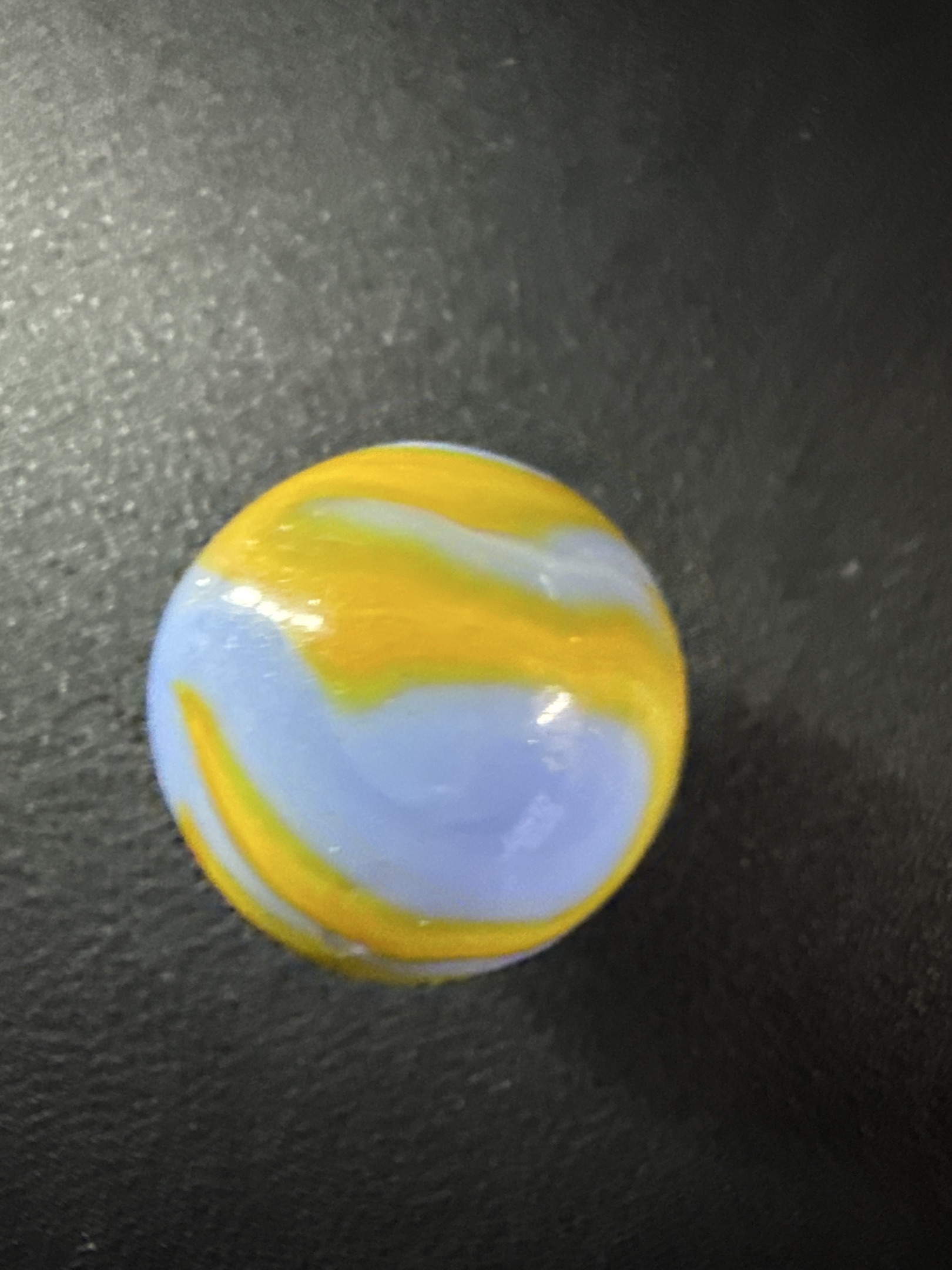 Blue and Yellow Swirl Shooter by Alley Agate, identification view